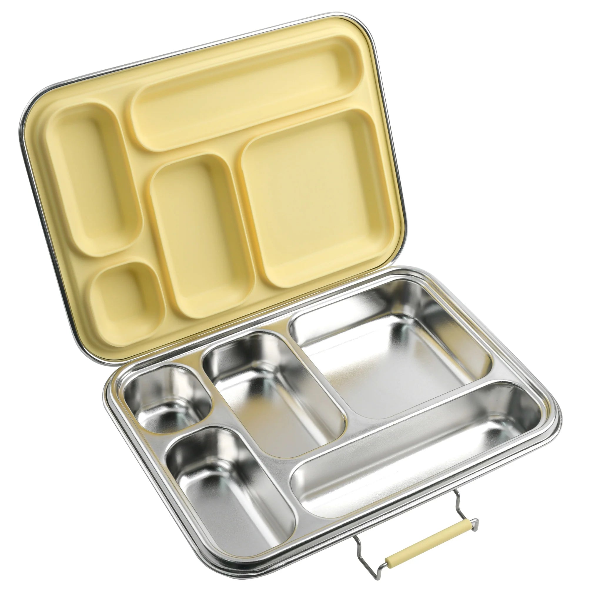 Ecococoon Stainless Steel Leakproof Bento Box - 5 Compartment Lunch Container for Adults & Kids | Eco-Friendly Food Storage | Perfect for Office, School, Picnics & Meal Prep (Limoncello)