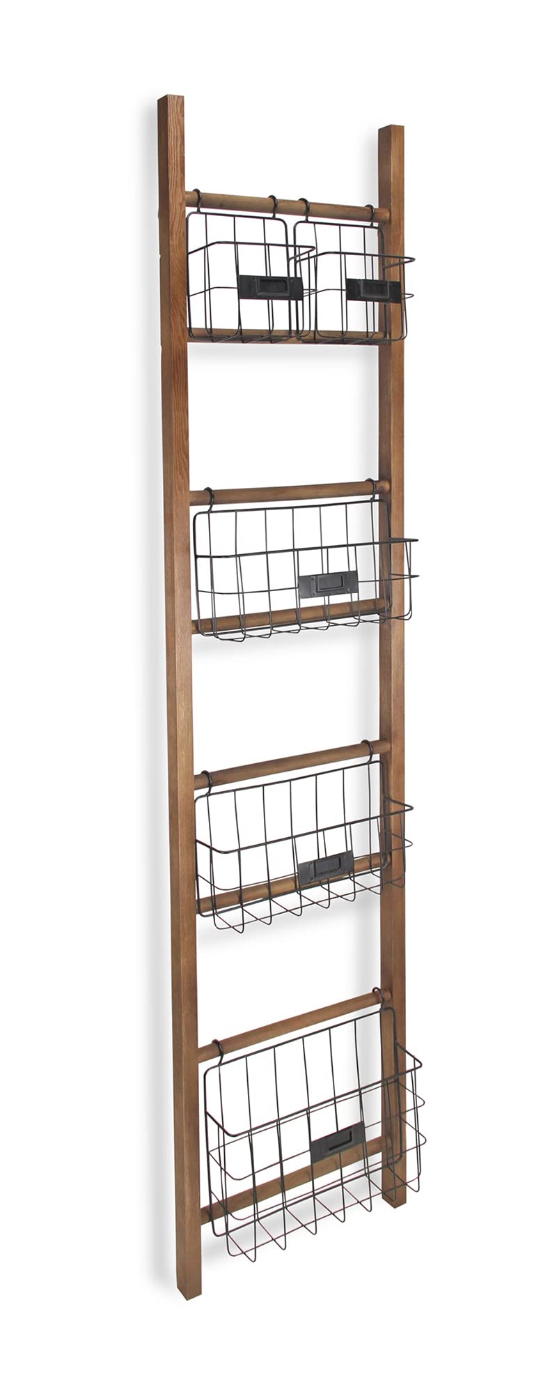 Natural Wood Storage Shelf with 5 Baskets - Decorative Ladder Shelf for Home Organization, Rustic Brown - Perfect for Bedroom, Bathroom & Living Room Storage