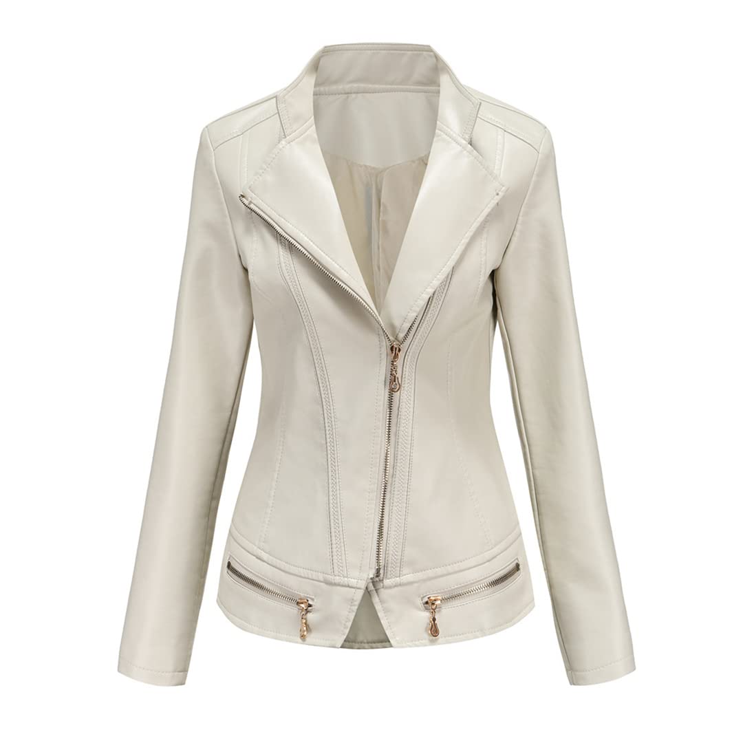 Women's Faux Leather Jacket Long Sleeve PU Motorcycle Coat - Stylish Outerwear for Biker Chic, Night Out & Casual Wear