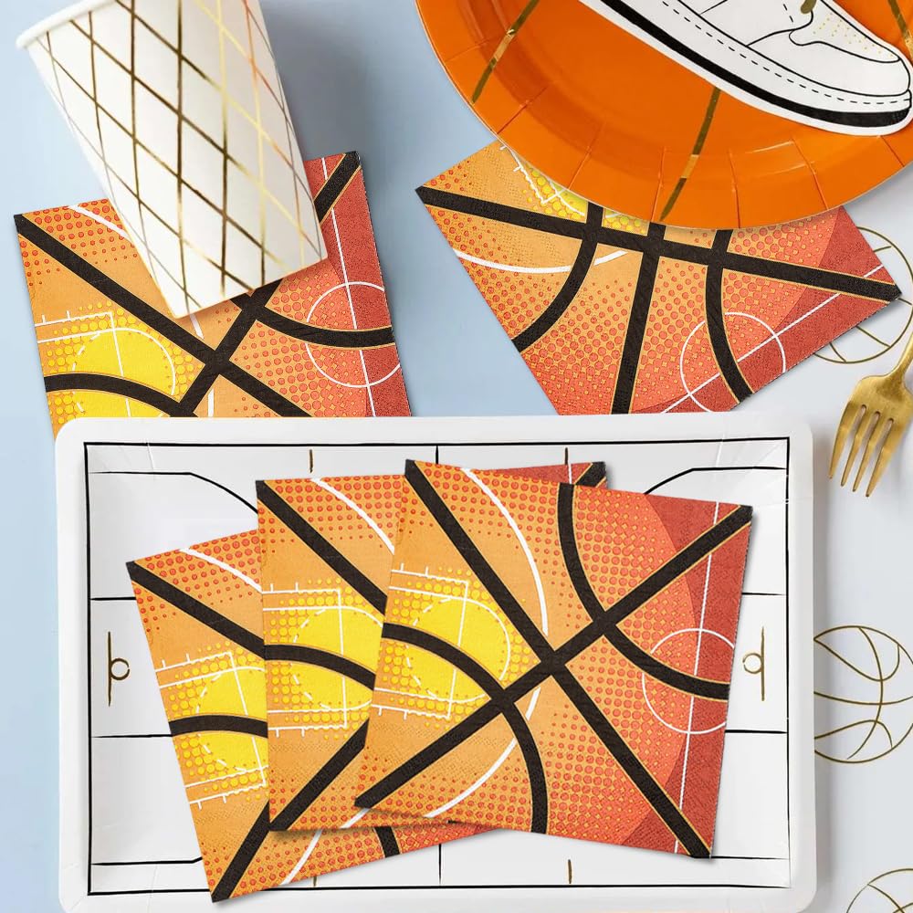 Premium Basketball Themed Luncheon Paper Napkins - 16 Pack for Sports Parties, Game Nights & Birthday Celebrations
