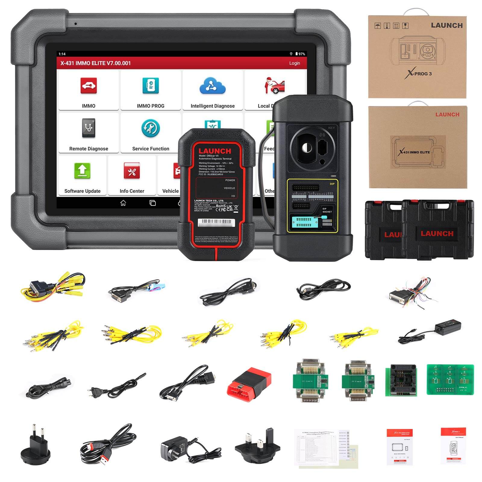 LAUNCH X431 IMMO Elite Key Programmer - All System Diagnostic Tool with 40+ Reset Services, CANFD & DOIP Support | Car Key Programming & ECU Reset for Auto Repair Shops & Mechanics