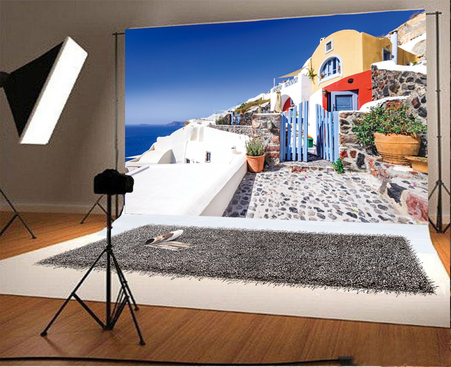 Santorini Greece Backdrop 6x4ft - Aegean Seascape Photography Background for Travel, Family Portraits & Photo Booth - Vinyl Wallpaper Studio Prop for Weddings, Parties & Events