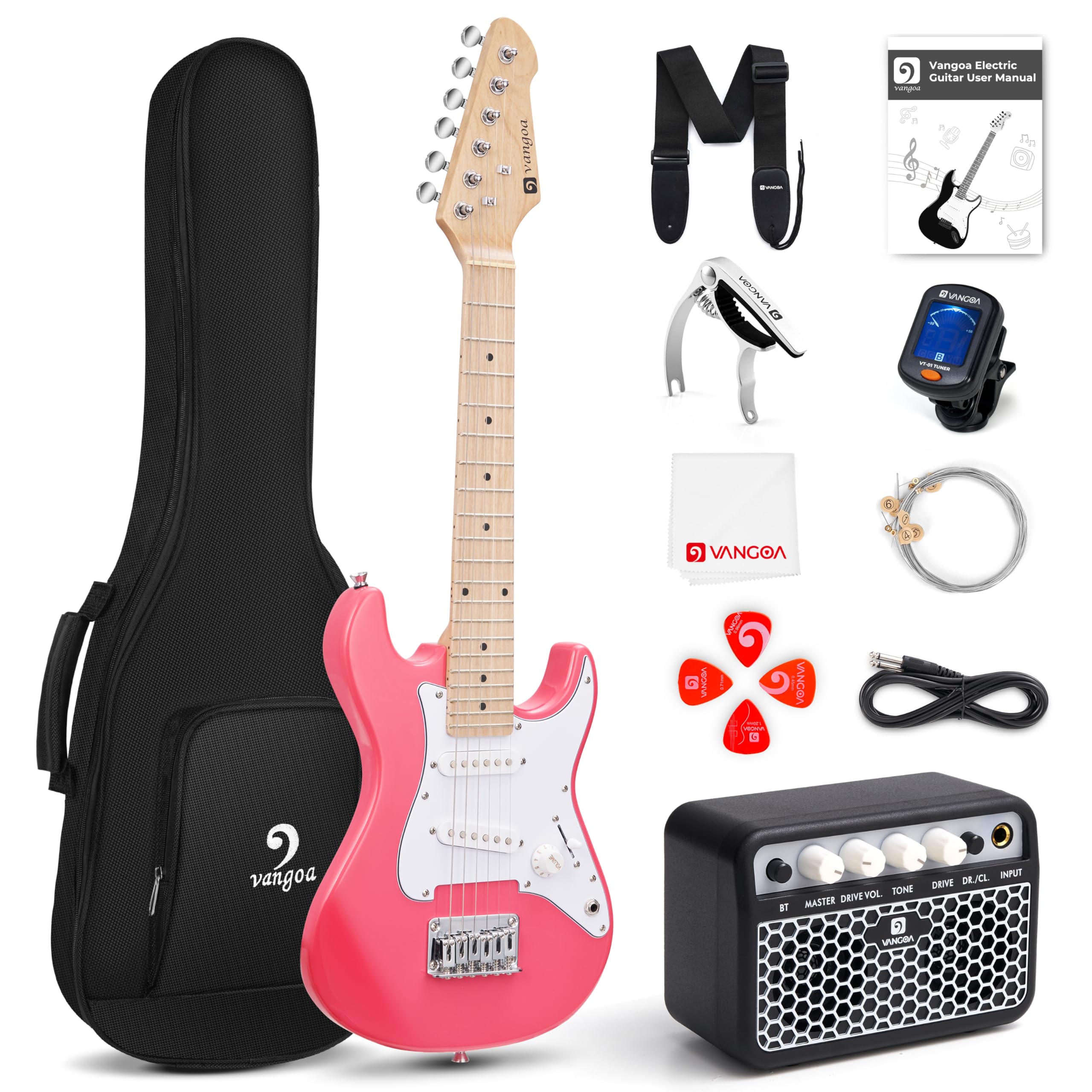 Vangoa 30 Inch Kids Electric Guitar Beginner Kit with Amp, Bag, Strap & Accessories - Perfect for Boys & Girls Learning to Play (Pink) | Ideal for Home Practice, Music Lessons & Rockstar Performances