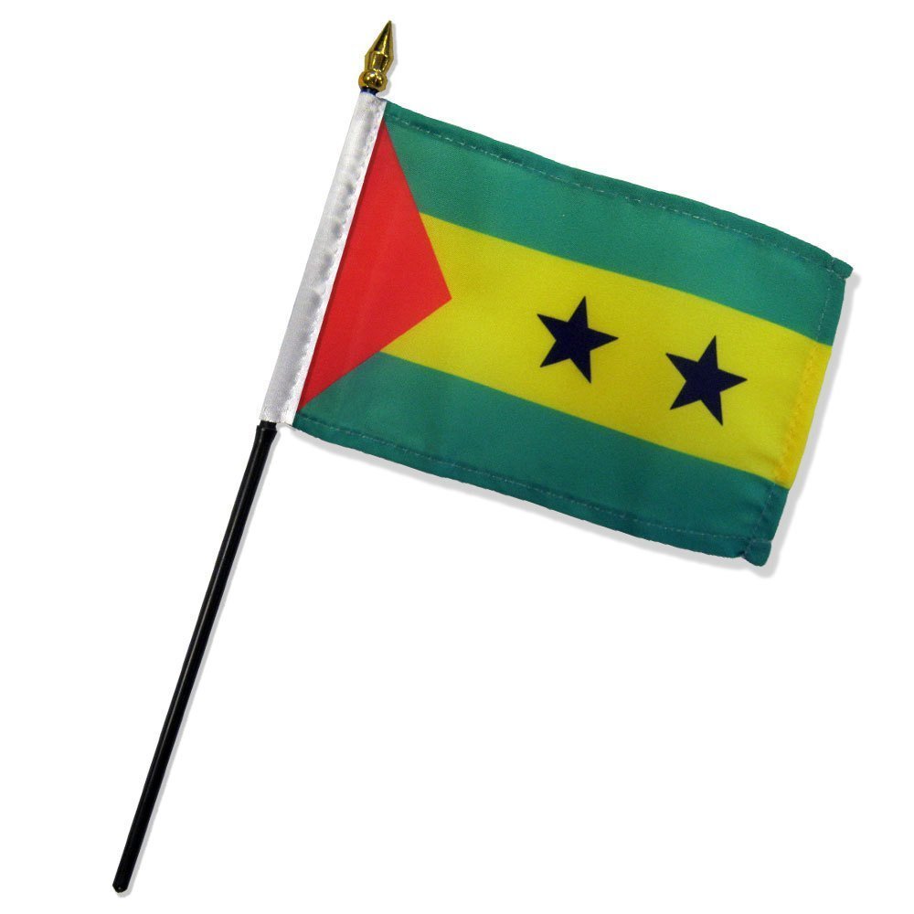 Sao Tome & Principe 4x6 Inch Mini Desk Stick Flags - Set of 3 Small Handheld Flags Without Base - Perfect for International Events, Classroom Decor, World Cup Parties & Cultural Celebrations