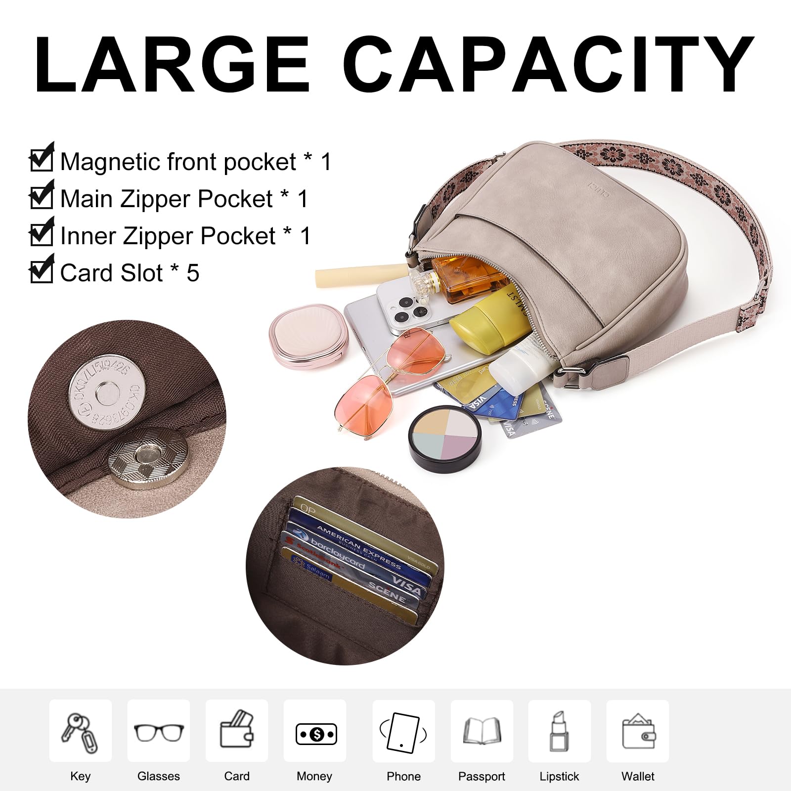 CLUCI Vegan Leather Crossbody Bags for Women - Adjustable Wide Strap Shoulder Handbag Purse | Perfect for Work, Travel & Everyday Use