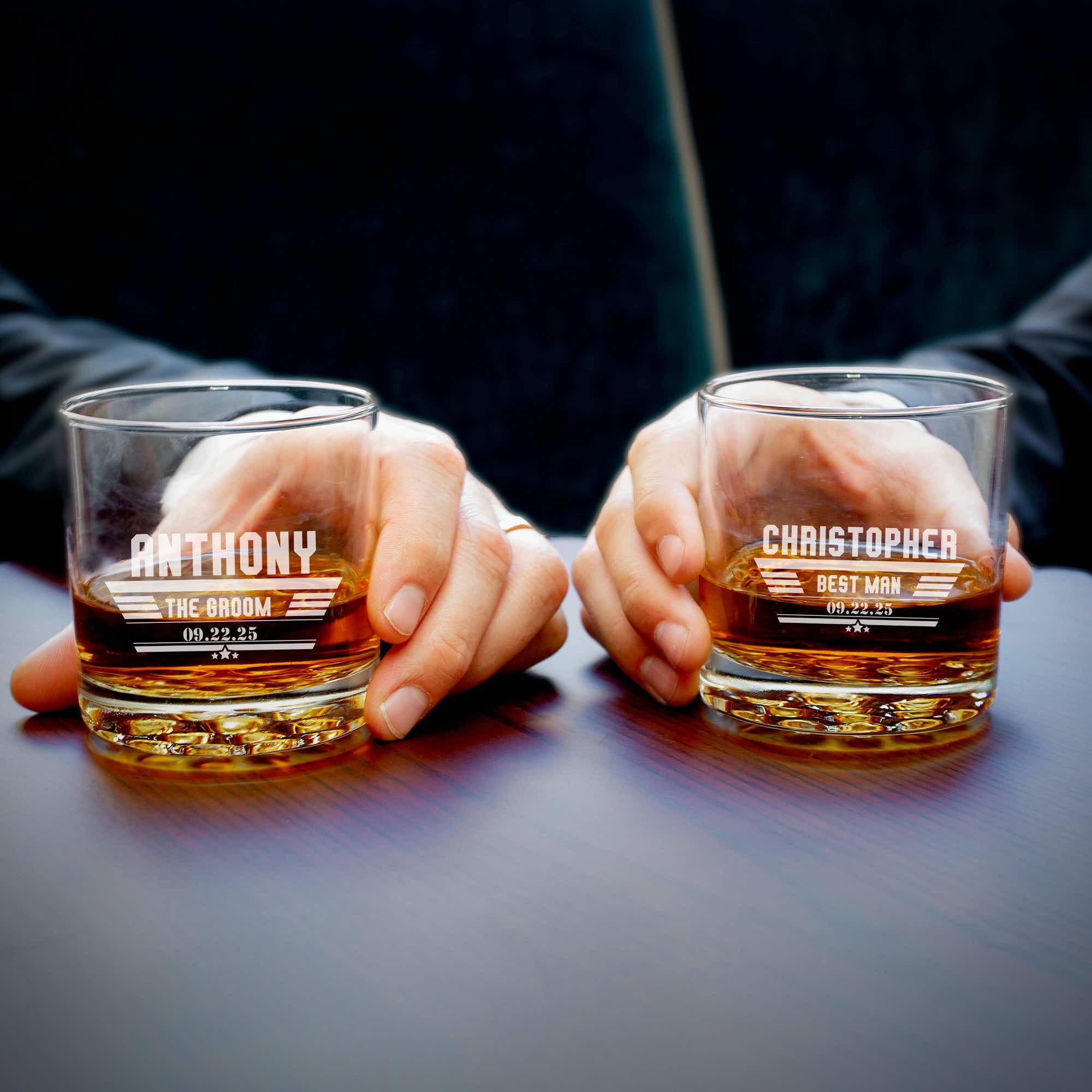 Personalized Groomsmen Whiskey Glasses Set of 5 - Engraved Oakmont Rocks Glasses for Wedding Party Gifts, Bachelor Party, Anniversary & Special Occasions