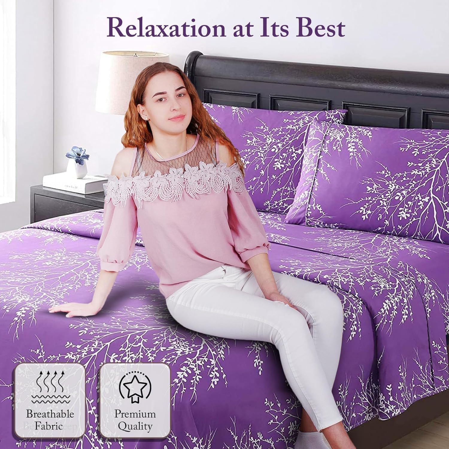 Premium 4-Piece Full Size Sheets Set - 100% Soft Microfiber Polyester Bedding - Breathable All-Season Bed Sheets (Foliage Navy/White) - Perfect for Guest Rooms, Dorms & Cozy Bedrooms