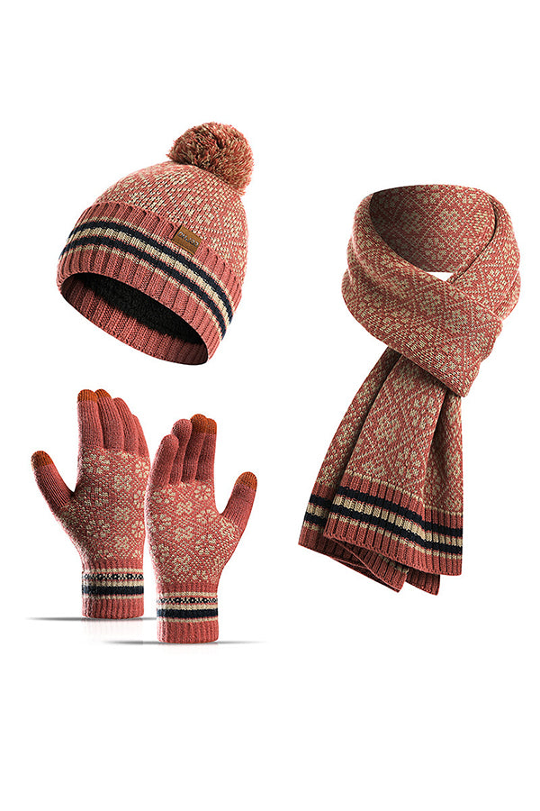 Winter Warm Knitted Hat Scarf Gloves Set for Women & Men - Cozy 3-Piece Accessories for Snow Sports, Skiing, and Cold Weather Outdoors