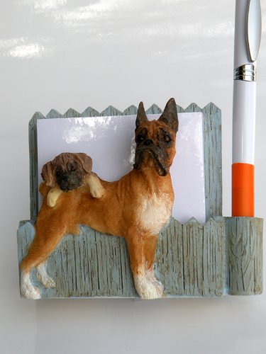 2 in 1 Magnetic Refrigerator Note Holder & Table Memo Pad - 36 Dog Breeds Polyresin Design (Boxer Style) with Notebook & Pen - Perfect for Kitchen Organization, Office Reminders & Pet Lover Gifts