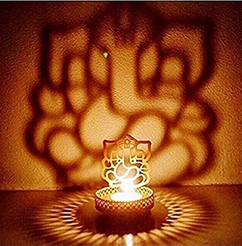 Traditional Ganesh Tea Light Candle Holder - Golden Hindu Religious Statue for Home & Office Decor, Diwali Puja Gift with Free Tealight - Perfect for Meditation, Yoga Spaces & Festival Celebrations