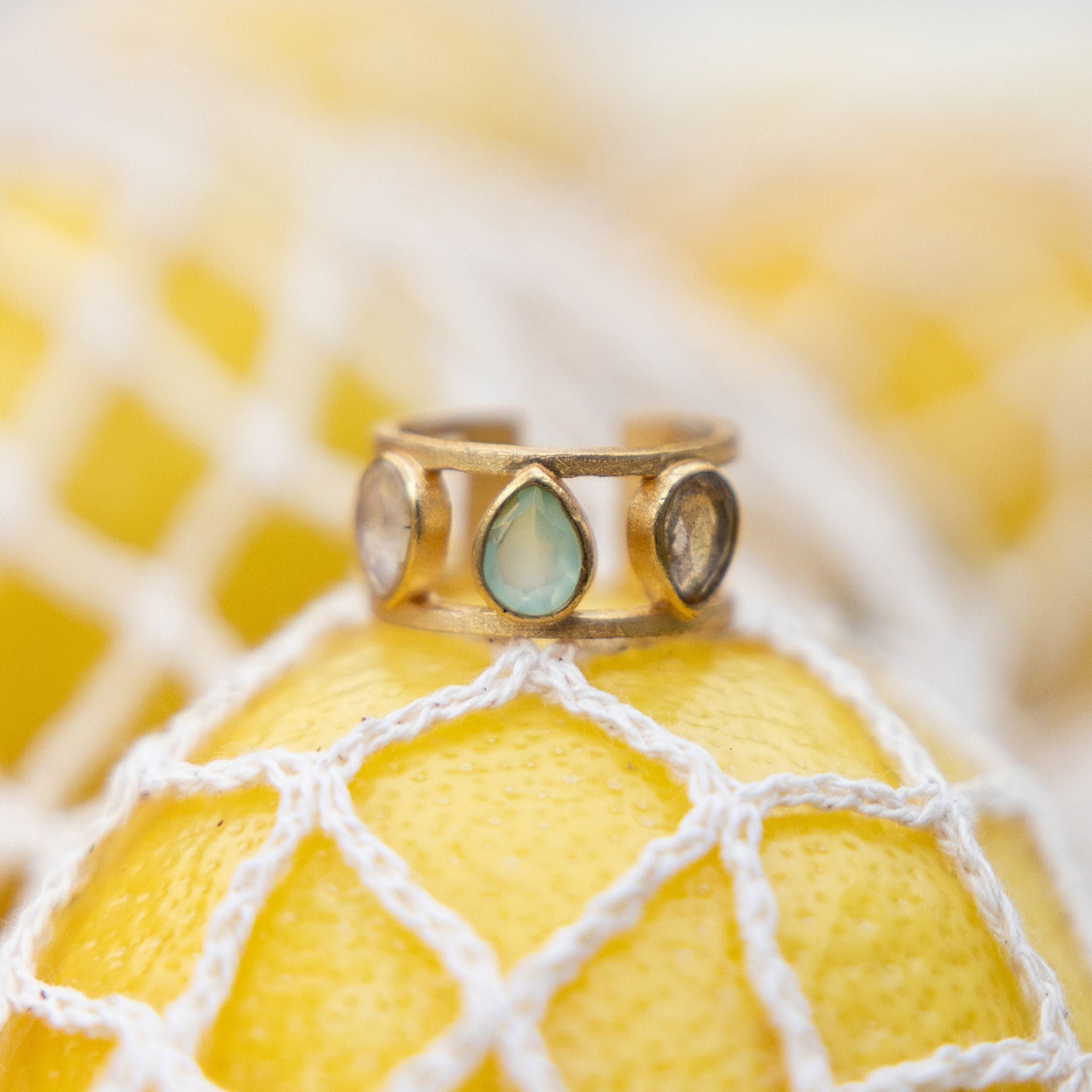 Elegant Gilded Seafoam Green Statement Ring for Women - Vintage Inspired Jewelry for Parties, Weddings & Special Occasions