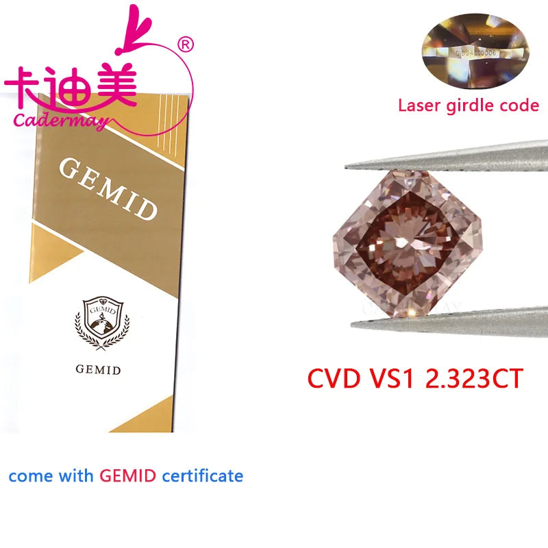 1.248CT VVS1 Clarity CVD Lab Grown Diamond Loose Stone - Fancy Pinkish Color, Radiant Shape EX Cut for Jewelry Making | Engagement Rings, Necklaces & Custom Designs