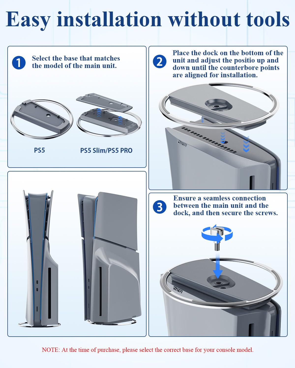 Vertical Stand for PS5 Pro, PS5 Slim & PS5 Consoles (Digital/Disc Edition) - Anti-Slip Base, Anti-Tip Design with Secure Screw - Premium PS5 Accessories Compatible with All PlayStation 5 Models - Perfect for Gaming Setup & Space-Saving Storage