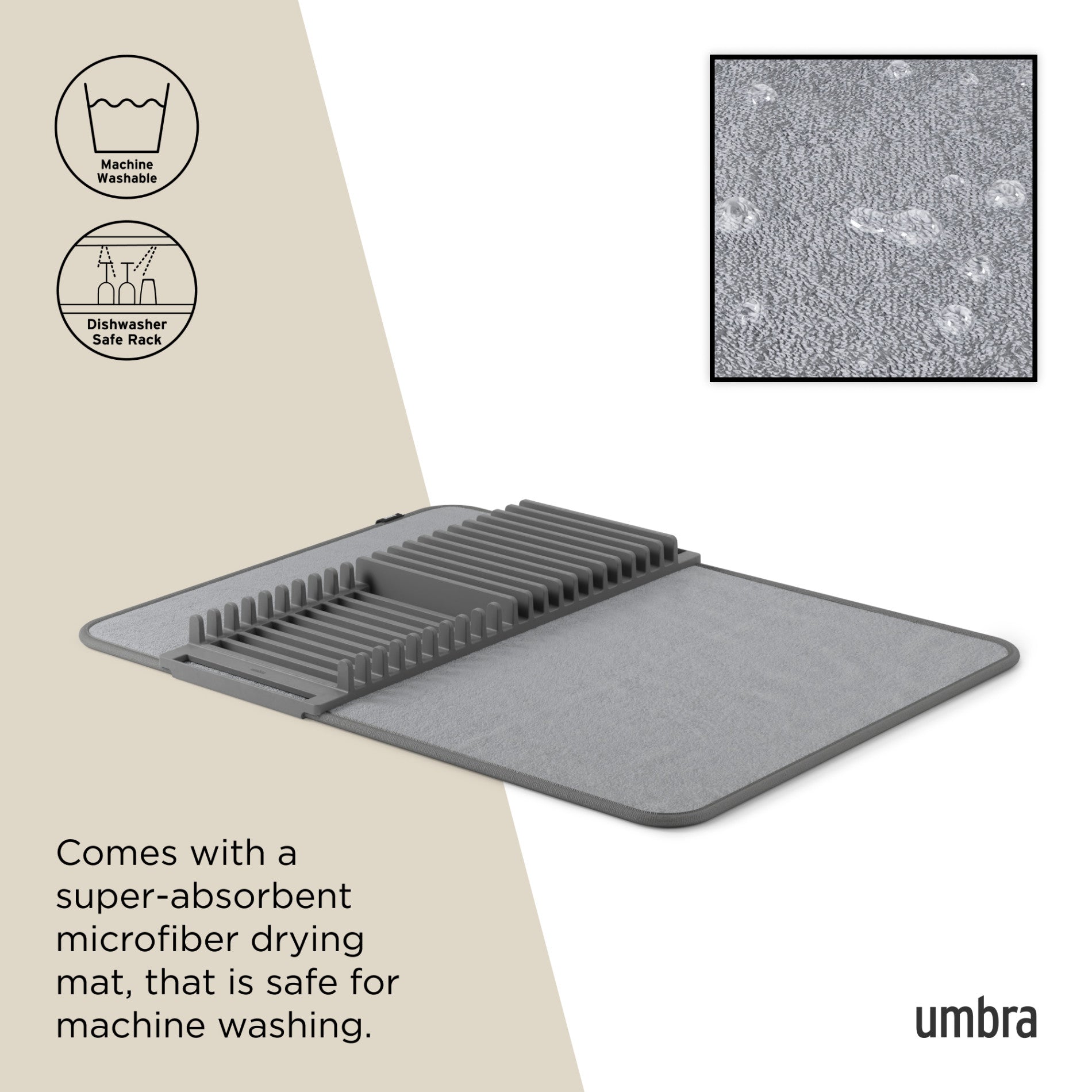 UDry Premium Dish Drying Rack with Absorbent Mat - Space Saving Kitchen Organizer for Countertop Dish Drainer | Perfect for Small Kitchens, Apartments & RVs