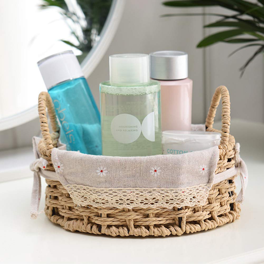 3-Piece Handwoven Oval Straw Storage Baskets Set with Liner - Natural Woven Home Decor Organizer for Living Room, Bedroom, Kitchen & Office - Perfect for Snacks, Toys, Blankets & Home Organization