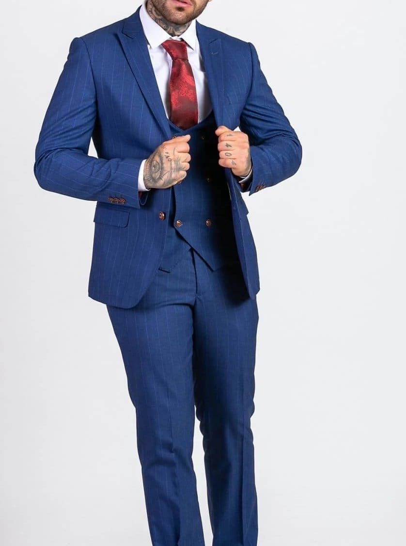 Marc Darcy Conrad Royal Blue Pinstripe Suit for Men - Premium Business Formal Wear | Perfect for Weddings, Office Meetings & Special Events