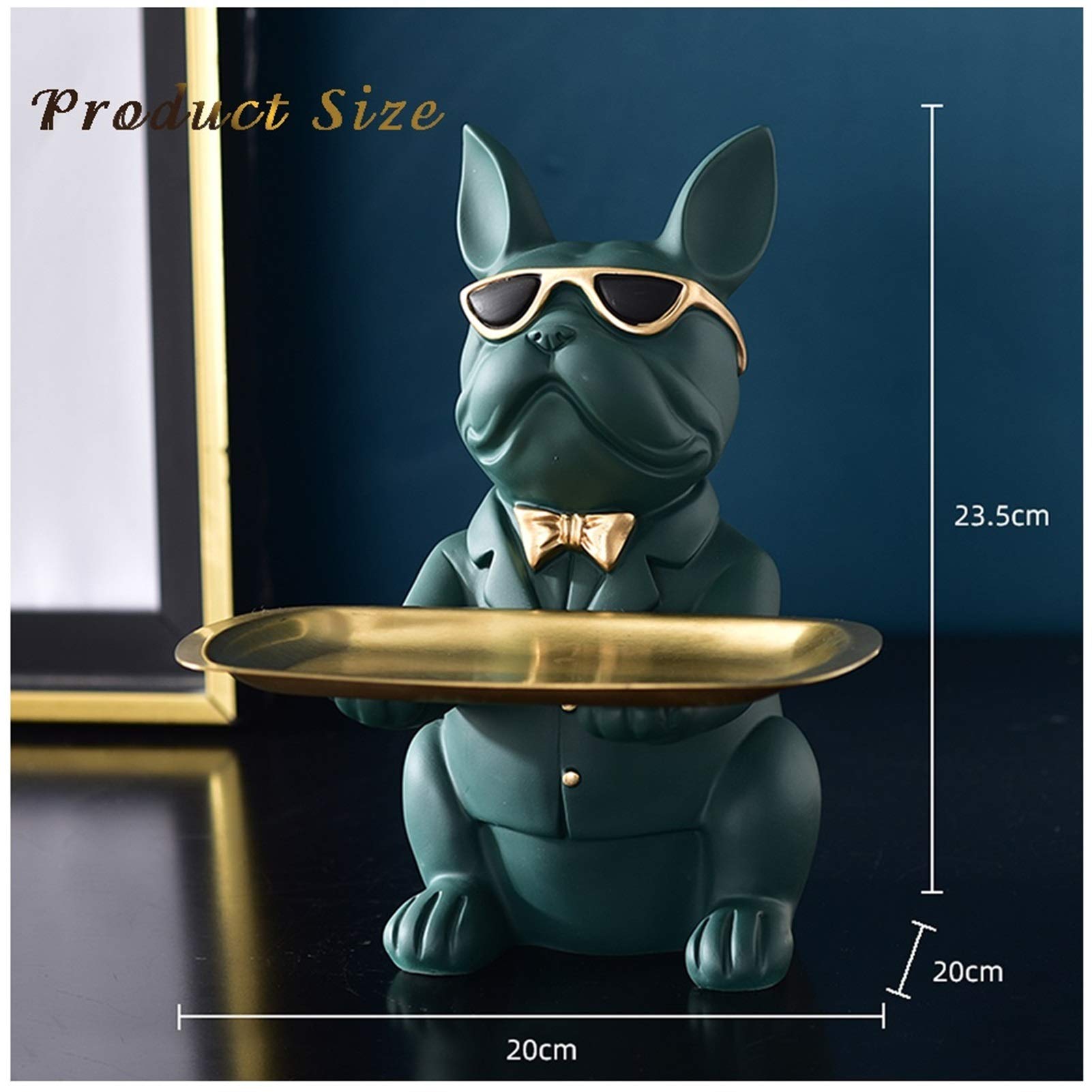 KAMWD Resin Bulldog Statue Key Holder Bowl - Decorative Entryway Tray for Jewelry, Candy, Coins & Watches | Modern Dog Figurine Organizer for Phone & Wallet (Green) - Perfect for Home Decor & Gift Giving