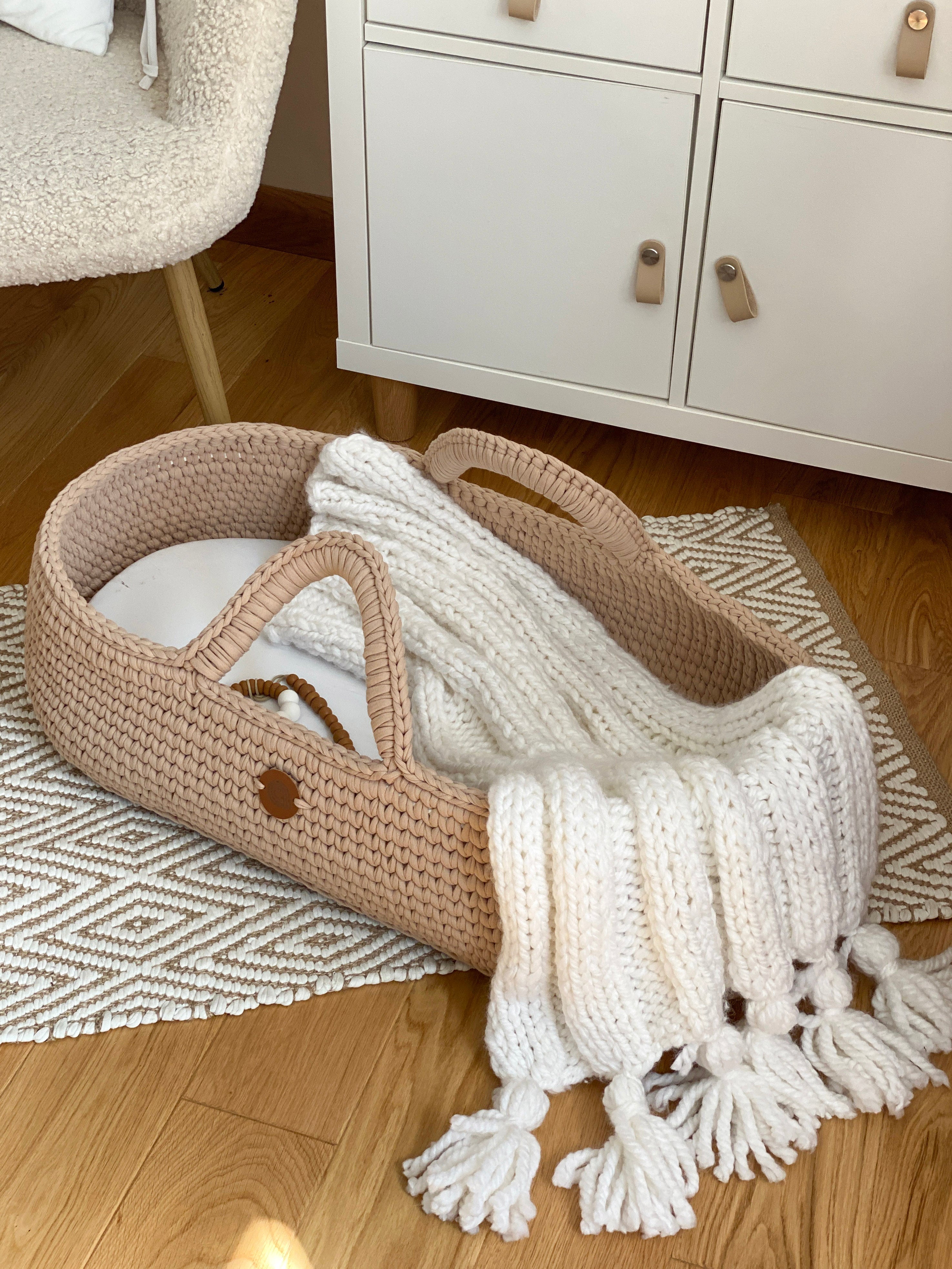 Anzy Home Boho Knitted Baby Blanket - Soft Handmade Cotton Throw for Newborns, Infants & Toddlers - Perfect for Nursery, Stroller, Car Seat & Photo Shoots