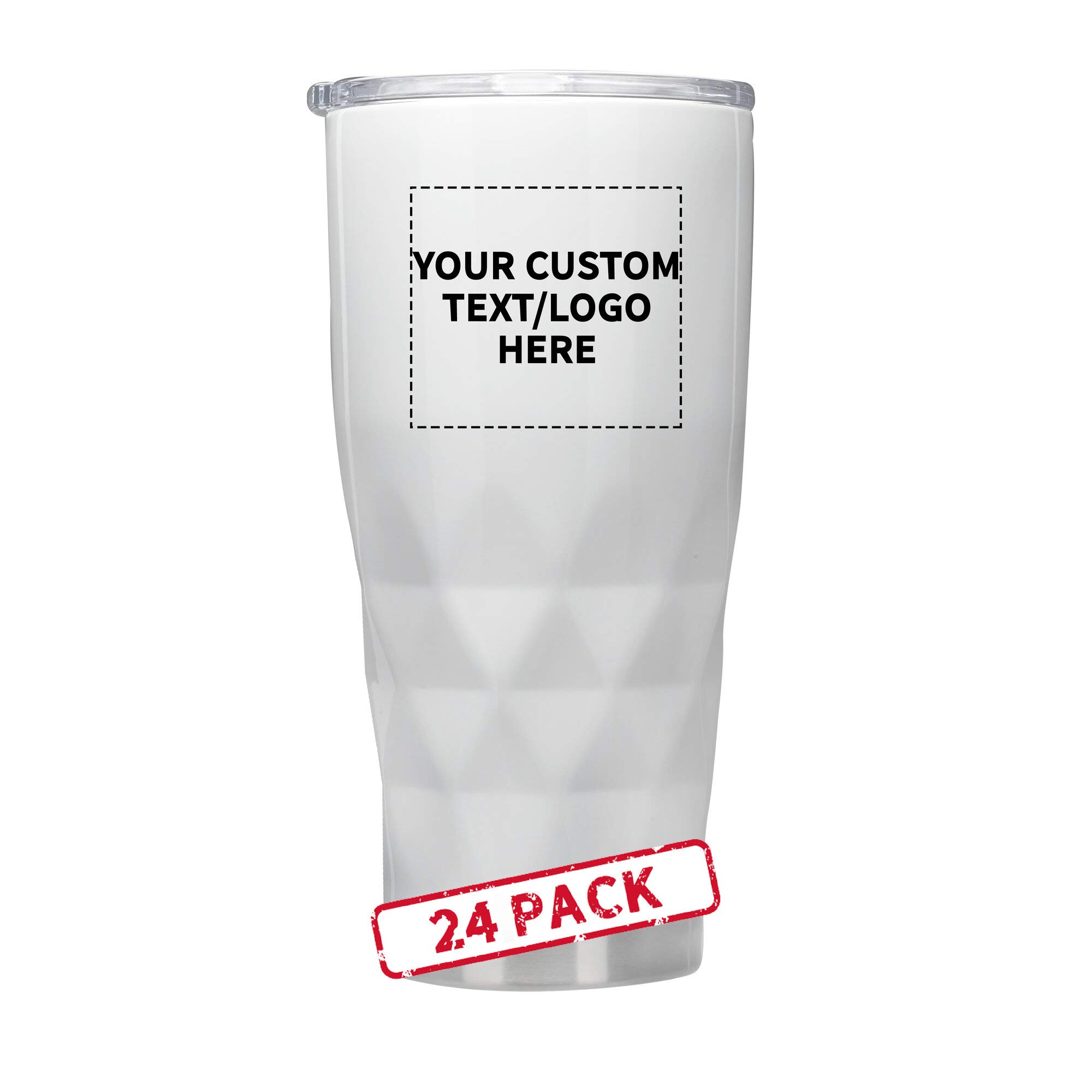 Custom 20 oz. Quantum Stainless Steel Travel Mugs - 24 Pack with Personalized Text & Logo - White - Perfect for Corporate Gifts, Promotional Events & Office Use