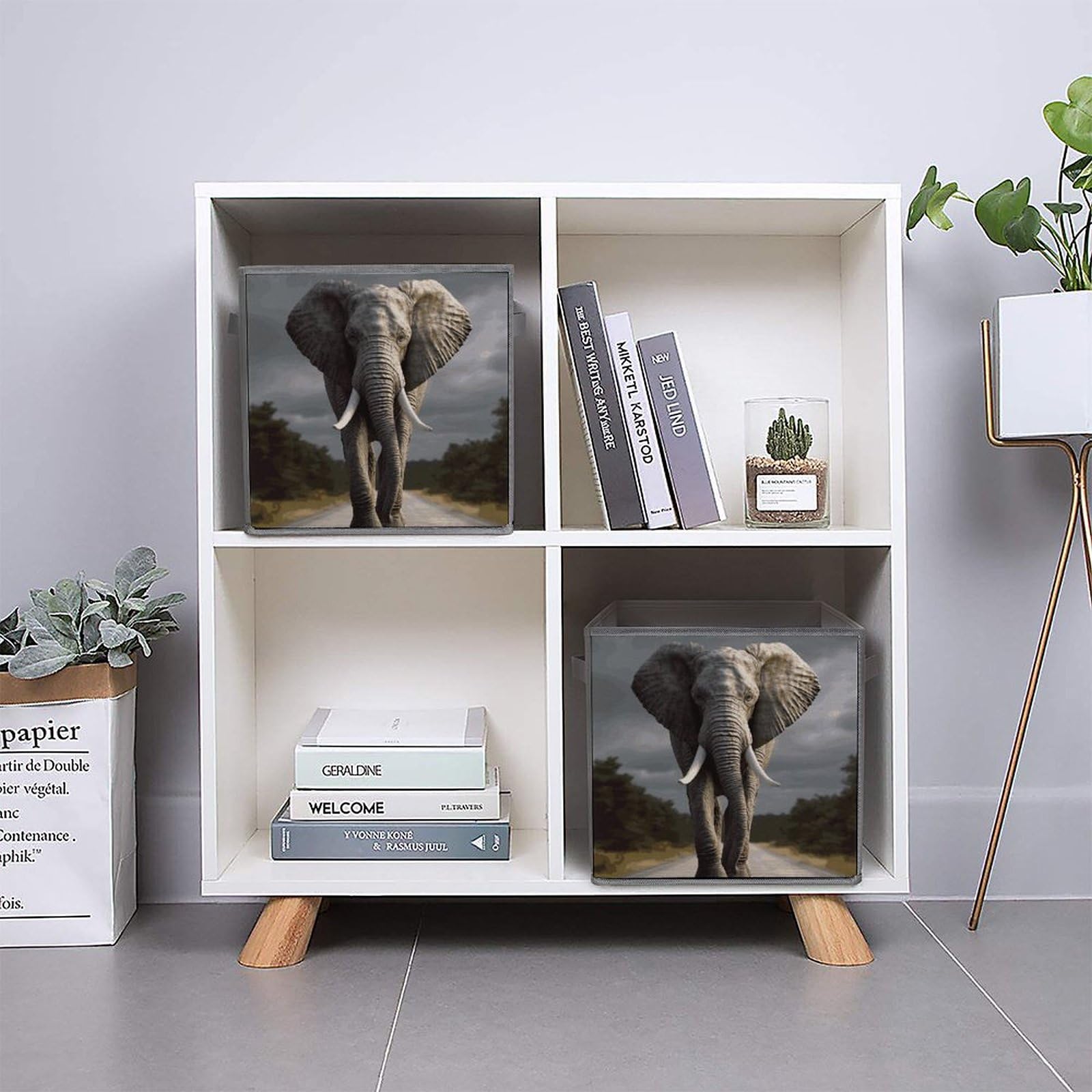 6PCS Collapsible Storage Bins with Handles - 3D Elephant Printed Foldable Storage Boxes for Home Organization, Closet, Nursery & Office - Space Saving Storage Containers for Shelves, Cabinets & Underbed