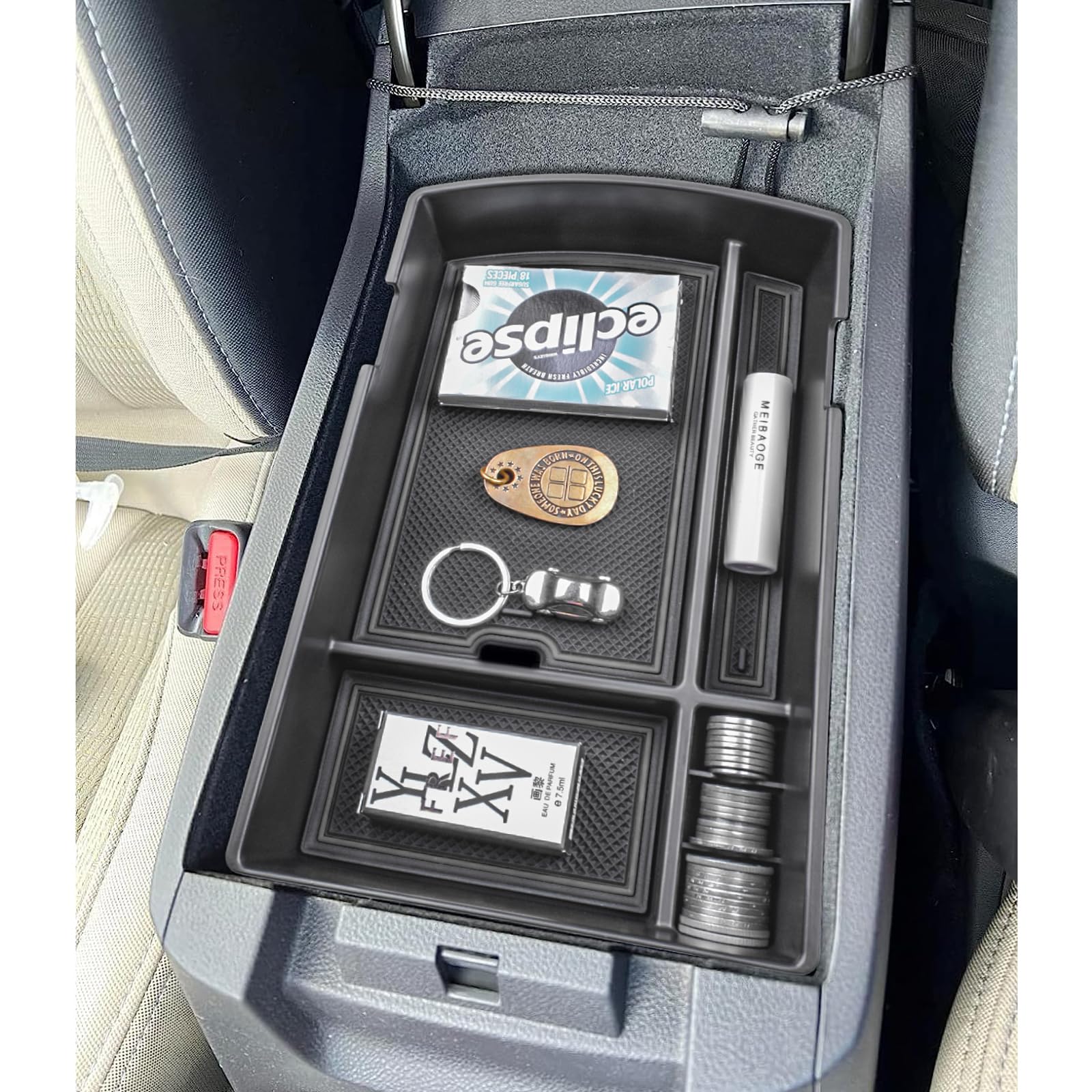 Subaru Ascent 2019-2025 Center Console Organizer Tray - ABS Material Armrest Storage Box with Coin Holder, Black | Perfect for Car Interior Organization & Accessories Storage