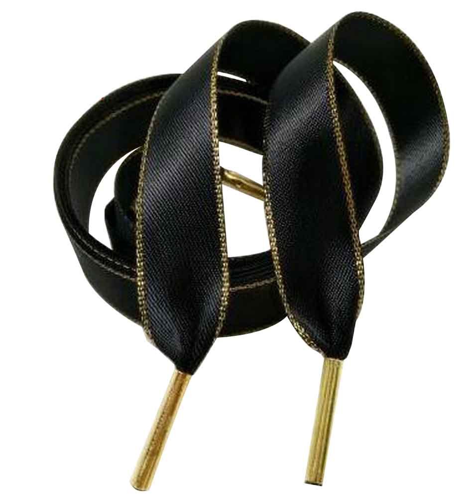 Double Sided Silk Shoelaces - Black & Gold for Dress Shoes & Formal Wear