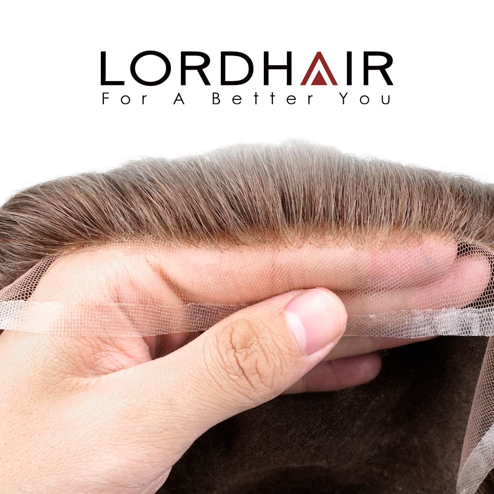 Lordhair Men's Human Hair Toupee - Natural Lace Front Hair System with Skin Perimeter Base | Multiple Sizes Available | Perfect for Daily Wear, Special Occasions & Hair Loss Solutions