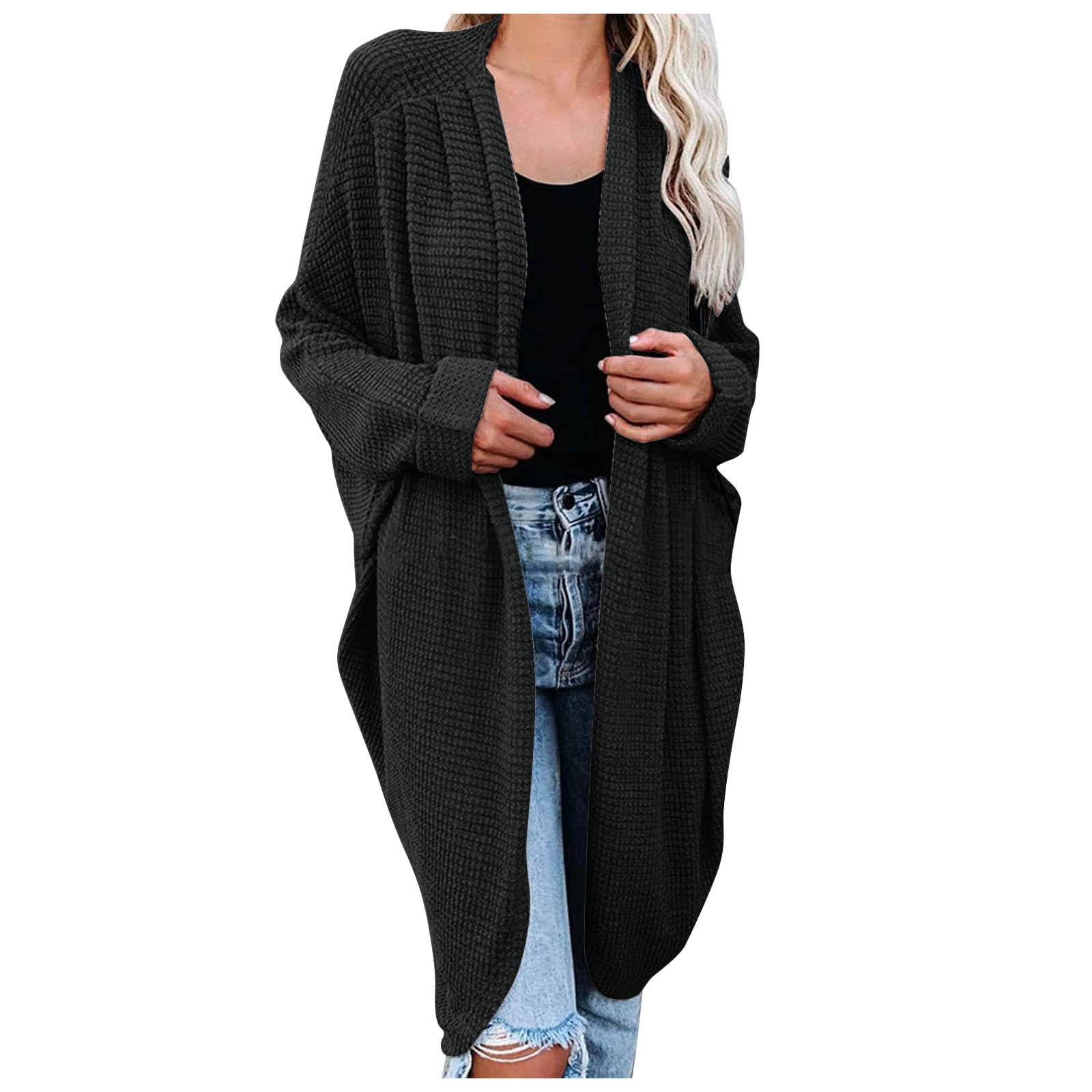 Women's Oversized Waffle Knit Batwing Long Sleeve Cardigan - Loose Open Front Sweater Coat for Fall | Cozy Casual Solid Outwear | Perfect for Coffee Dates, Office Wear & Autumn Strolls