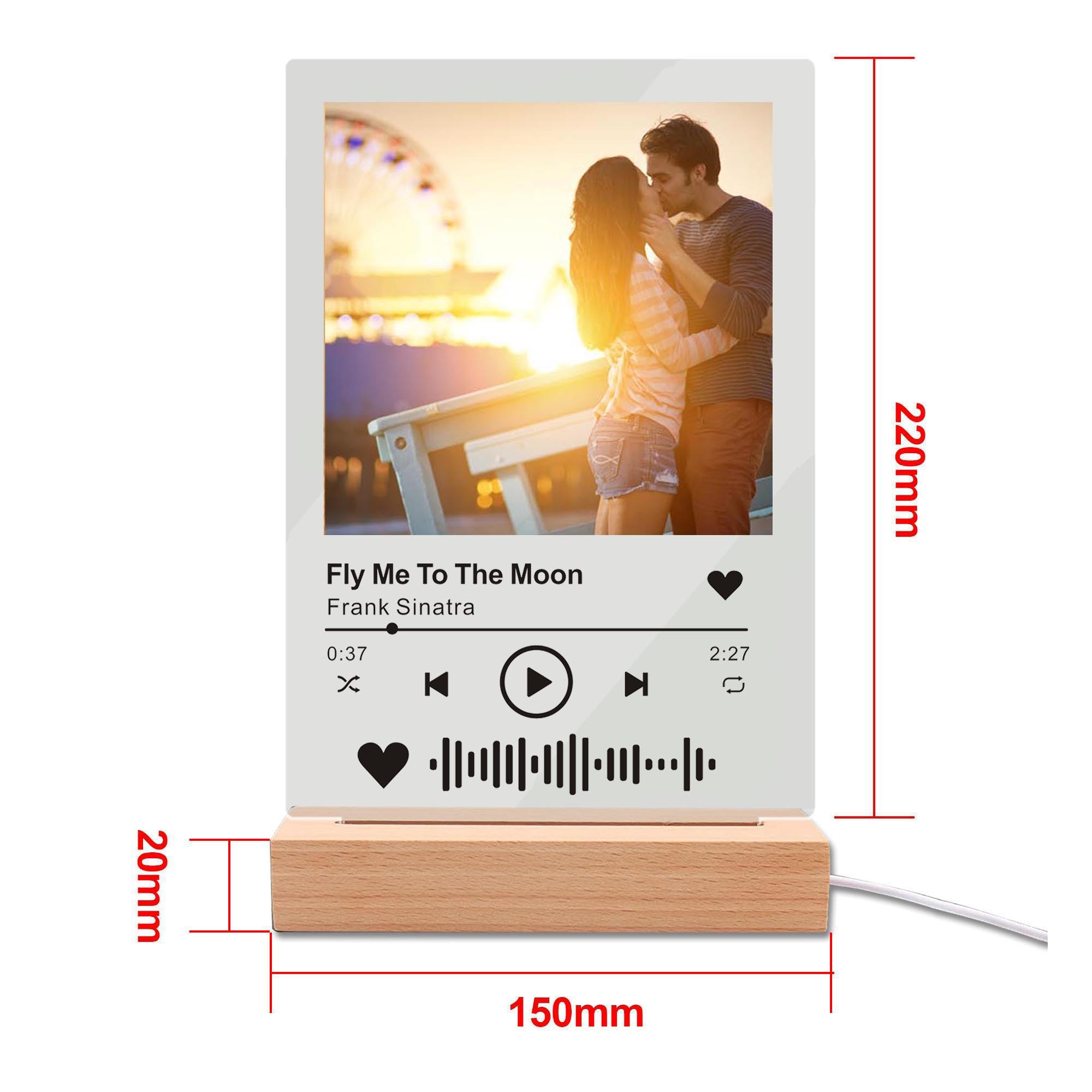 Custom Spotify Music Plaque with Photo - Personalized LED Acrylic Song Gift for Him, Her, Boyfriend, Girlfriend | Birthday, Christmas, Valentine's Day Present | Perfect for Music Lovers & Romantic Gifts