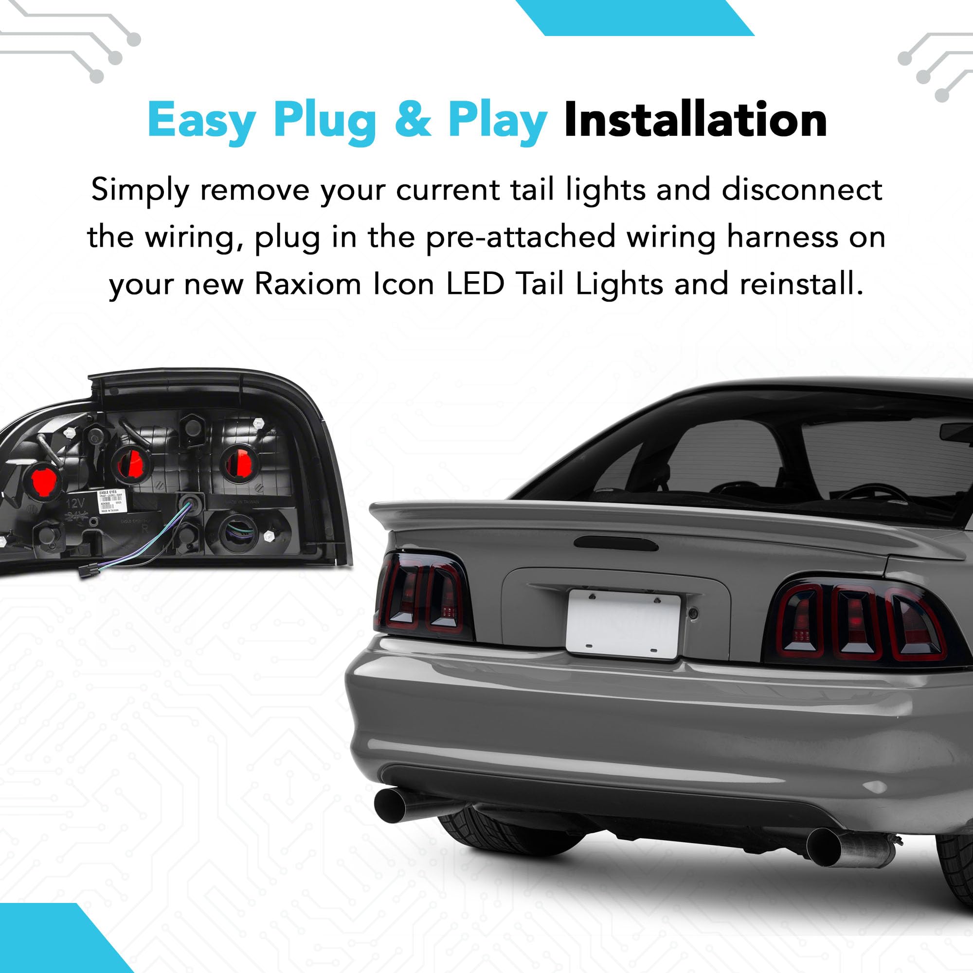 Raxiom LED Tail Lights Set for 1996-1998 Ford Mustang - Smoked Lens, High Visibility, Easy Installation - Upgrade Your Mustang's Style & Safety for Night Driving