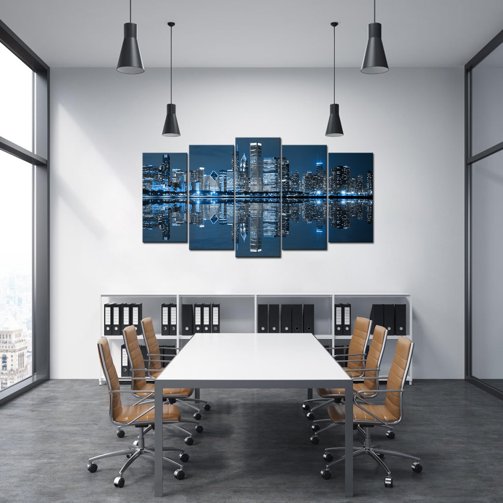 LevvArts Chicago Skyline Canvas Wall Art - Blue City Night Painting for Office & Living Room Decor - Large Size - Perfect for Home, Office & Gift Giving