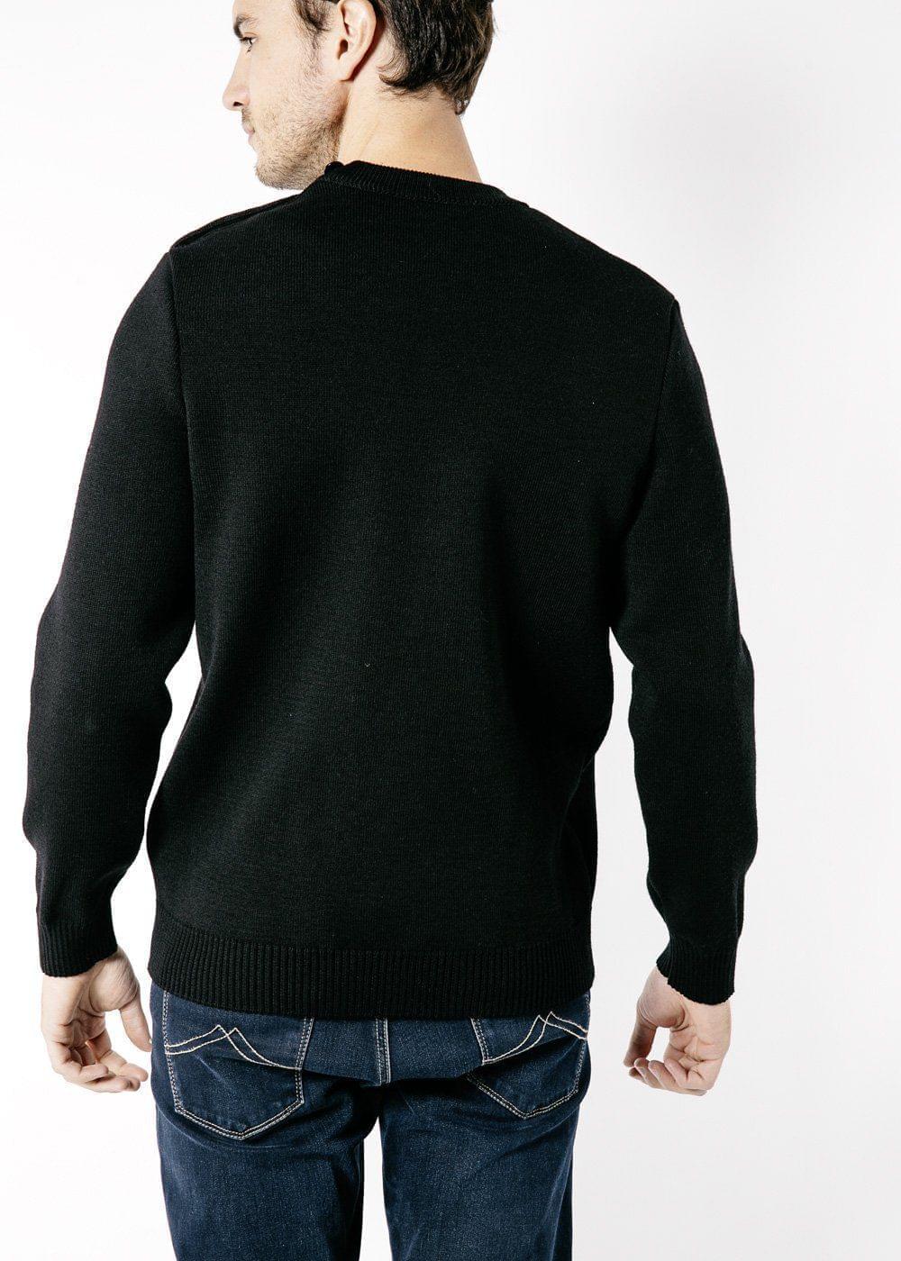 CANCALE Wool Fisherman Sweater with Button Shoulder - Loose Fit Crewneck Pullover for Men & Women | Warm Knit Jumper for Fall Winter | Casual Outfit, Outdoor Activities (Black)