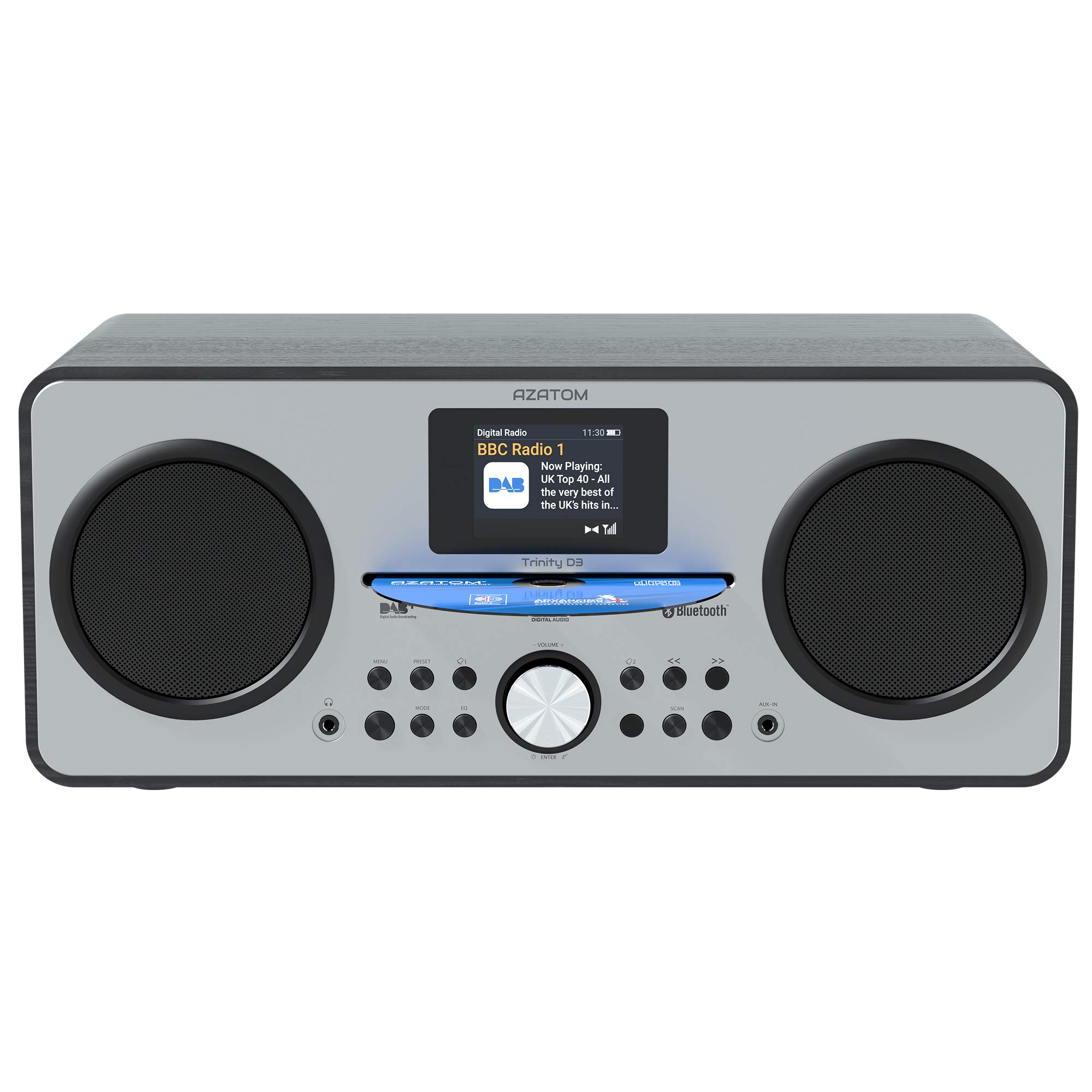 AZATOM Trinity DAB/DAB+ Digital CD Player with FM Radio, Bluetooth 5.0, Stereo Speaker System, Alarm Clock, USB Charger & MP3 Playback - Premium Hi-Fi Sound for Home & Office (Renewed, Black) - Perfect for Bedroom, Living Room or Workspace Entertainment