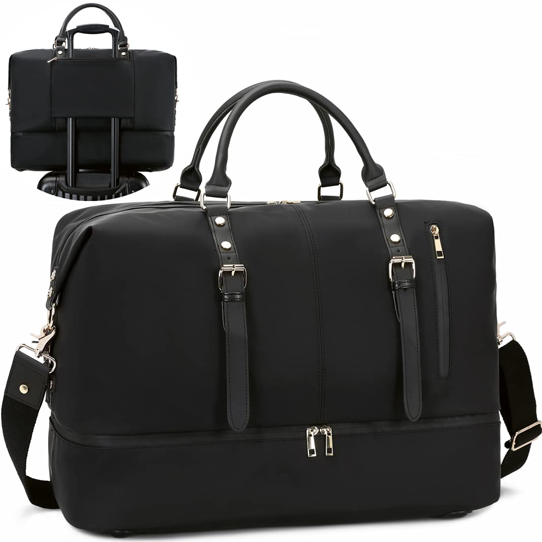 Women's Weekender Bag with Shoe Compartment & Trolley Sleeve - Perfect for Travel & Gym