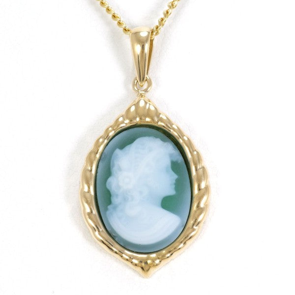 18K Yellow Gold Stone Cameo Necklace for Women - Vintage Handmade Jewelry Gift - Perfect for Weddings, Anniversaries & Special Occasions