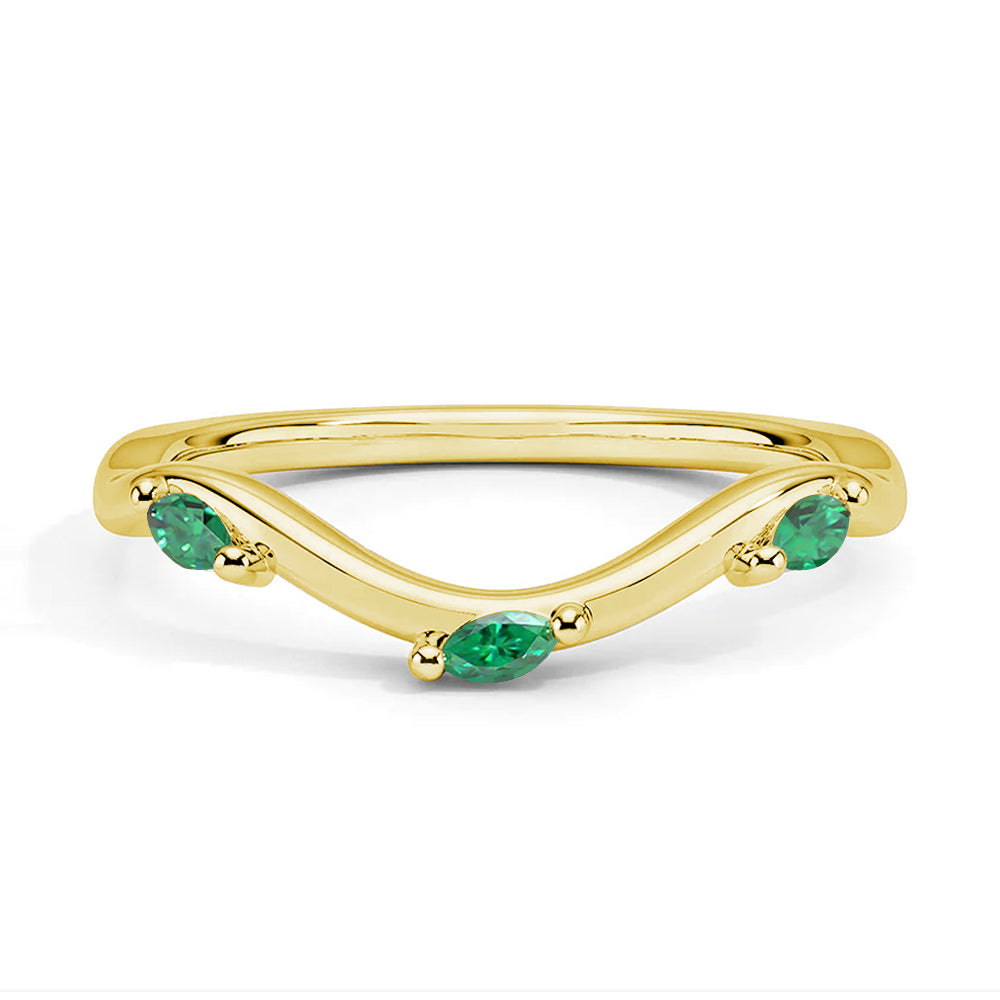 Lab Grown Emerald Curved Willow Band Ring - Elegant Green Gemstone Jewelry for Women, Perfect for Weddings, Anniversaries & Special Occasions