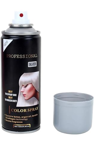 COSMAC Professional 1 Day Temporary Hair Color Spray with Argan Oil, Botox, Keratin & Collagen - Silver (125ml) for Women & Men - Quick & Easy Hair Color for Parties, Halloween & Costume Events