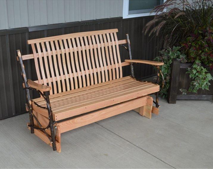 A & L Furniture Hickory Porch Glider - Outdoor Rocking Bench for Patio, Garden & Deck - Comfortable Swing Seat with Weather-Resistant Finish (Perfect for Relaxing, Reading & Enjoying Nature)
