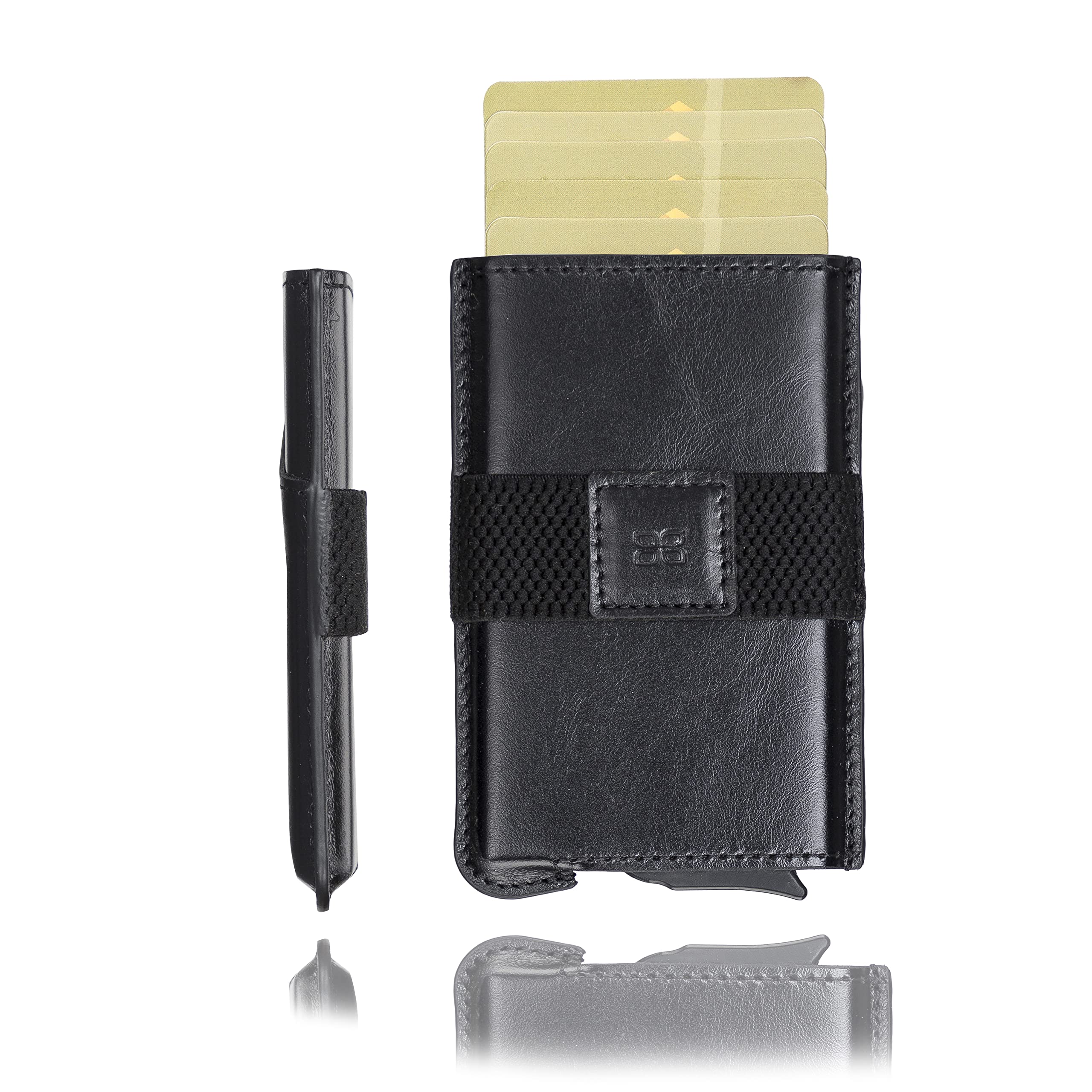 BOULETTA Minimalist RFID Blocking Wallet with Money Clip - Slim Metal Pop-Up Card Holder & Removable Leather Case (Thomson Black) | Perfect for Travel, Business & Everyday Carry