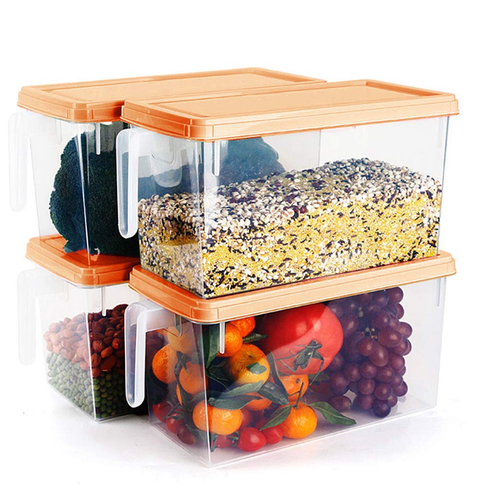Stackable Plastic Food Storage Containers with Lids - Square Refrigerator Organizer for Fruits, Vegetables, Meat & Eggs | Durable Kitchen Containers with Handles | Perfect for Meal Prep, Pantry Organization & Leftovers (Orange)