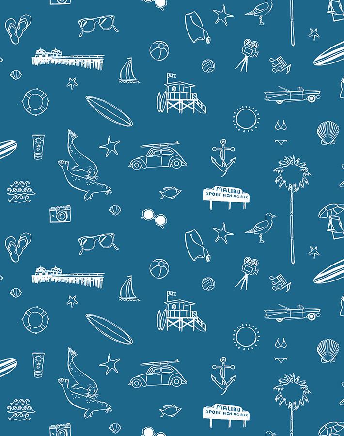 Nathan Turner 'Malibu' Wallpaper - Cadet Blue on White Design for Coastal & Beach House Decor