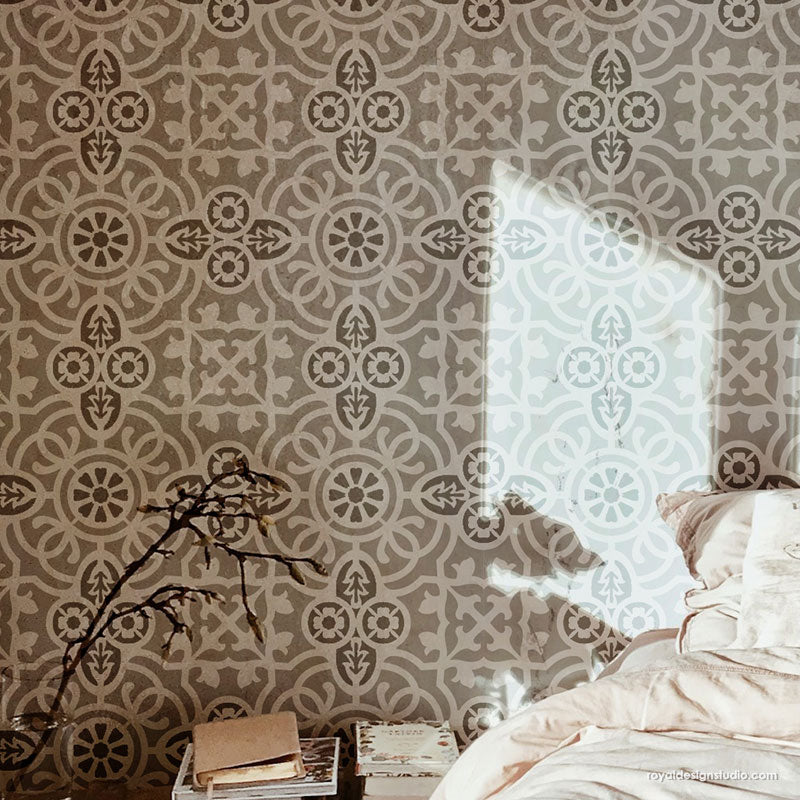 Isabella Tile Allover Stencil - Reusable DIY Wall & Floor Stenciling Kit for Home Decor, Bathroom, Kitchen Backsplash - Perfect for Painting Patterns on Tiles, Wood, Fabric & More