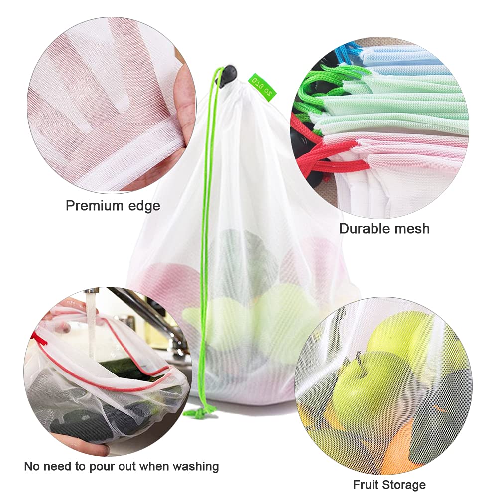 16 Pcs Mesh Small Toy Storage Bags - 3 Sizes Reusable Drawstring Organizer for Kids Playroom, Toys, Fruits & Vegetables | Perfect for Home Organization, Travel & Grocery Shopping