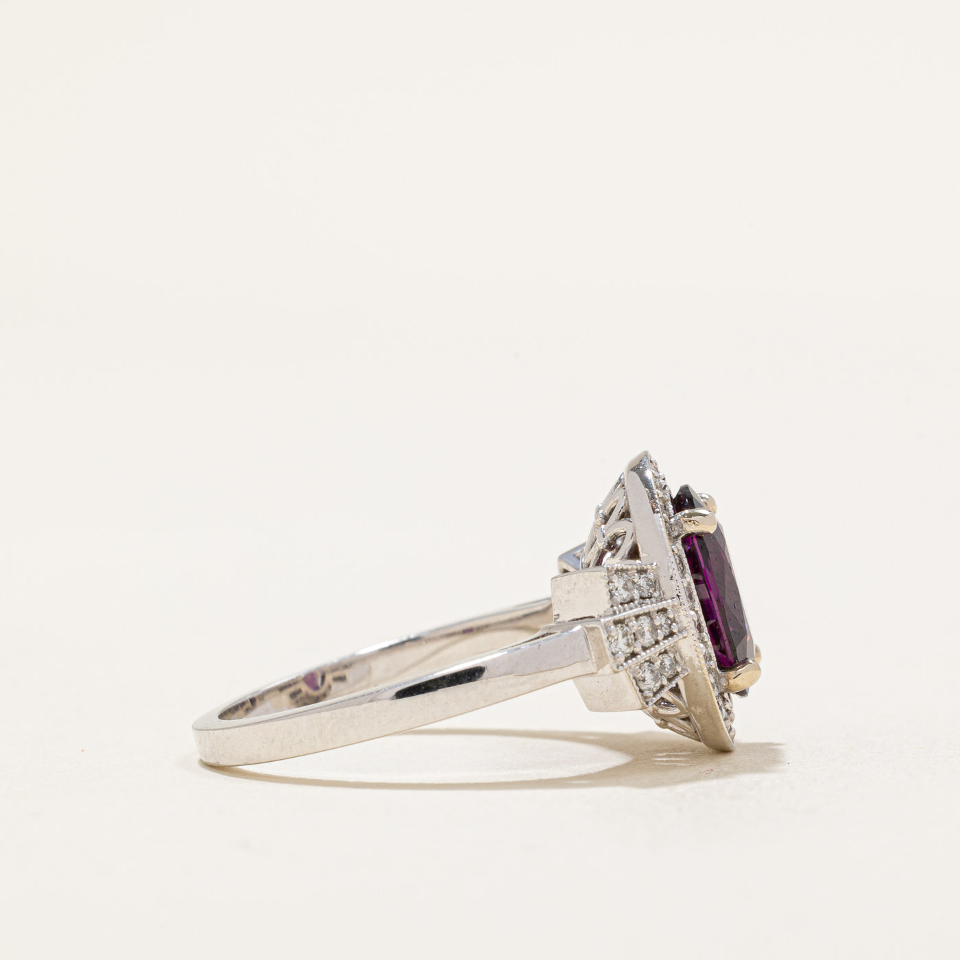 Exquisite 2.45ct Purple Garnet & 0.34ct Diamond Halo Ring - Size 6.5 | Elegant Engagement, Anniversary & Special Occasion Jewelry Gift