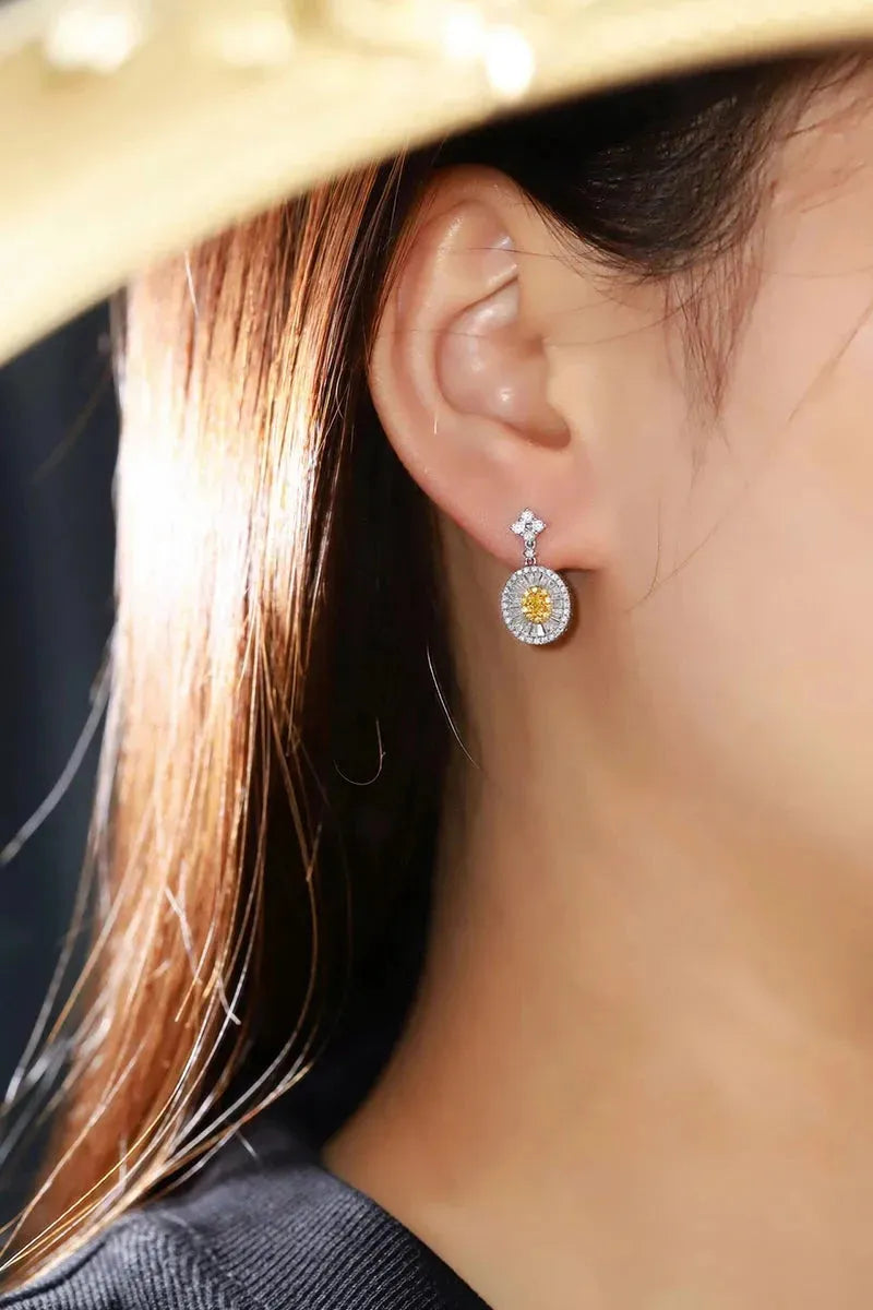 18K White Gold Oval Drop Earrings with Real Natural Yellow Diamonds | Luxury Women's Jewelry for Parties, Weddings & Special Occasions