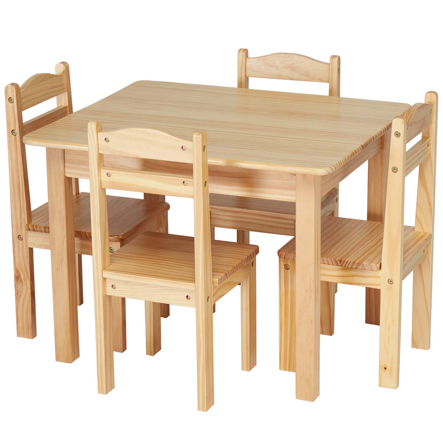 Kinsuite Kids Wooden Table and 4 Chairs Set - Natural Wood Playroom Furniture for Ages 3-8 | Perfect for Kindergarten, Preschool, Home Play Area & Learning Activities