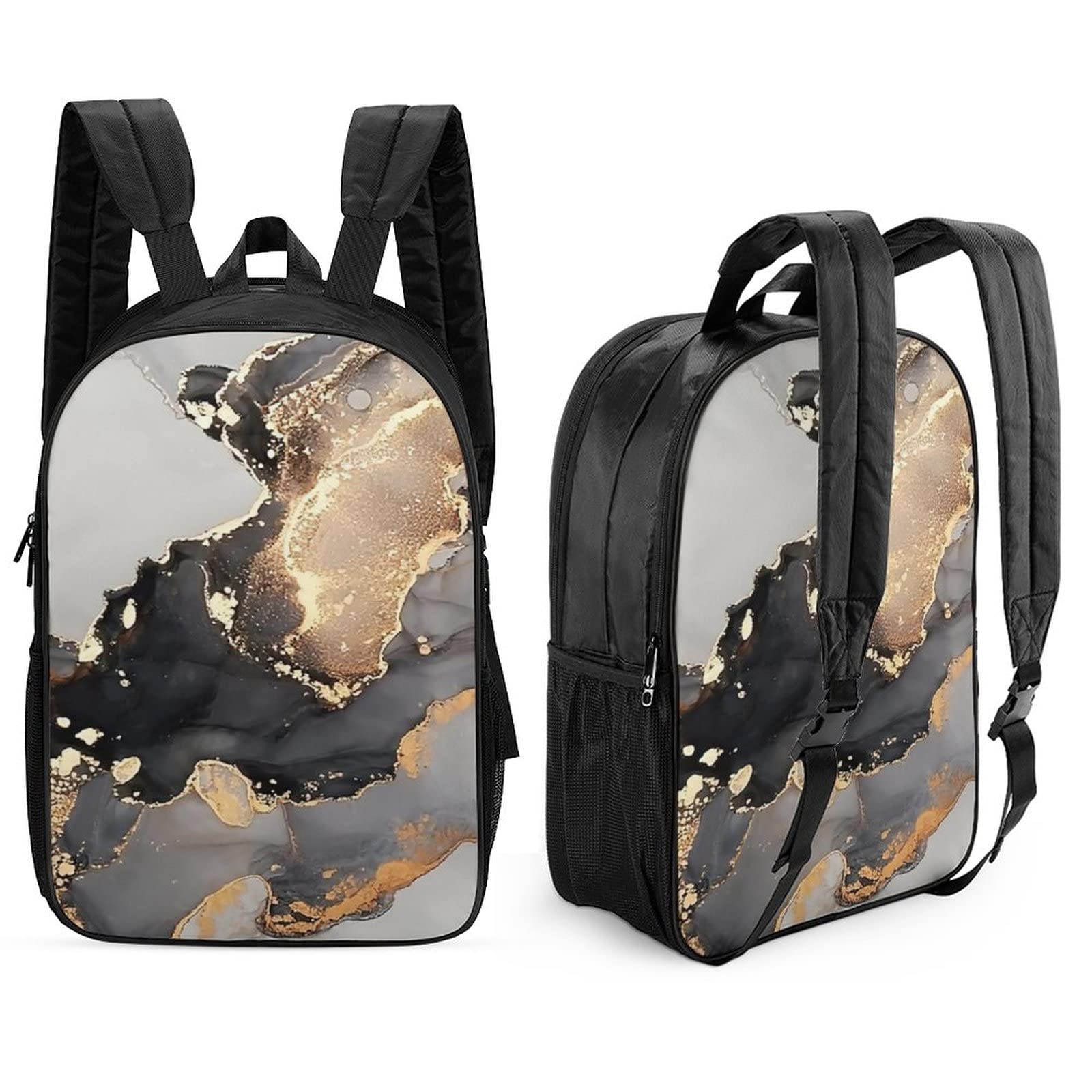 Premium Laptop Backpack for Men & Women - Black Gold & White Marble Print, Durable 17-Inch Travel Backpack for School, Work, Business & Outdoor Activities | Stylish Sport Backpack for Daily Commute, College & Travel