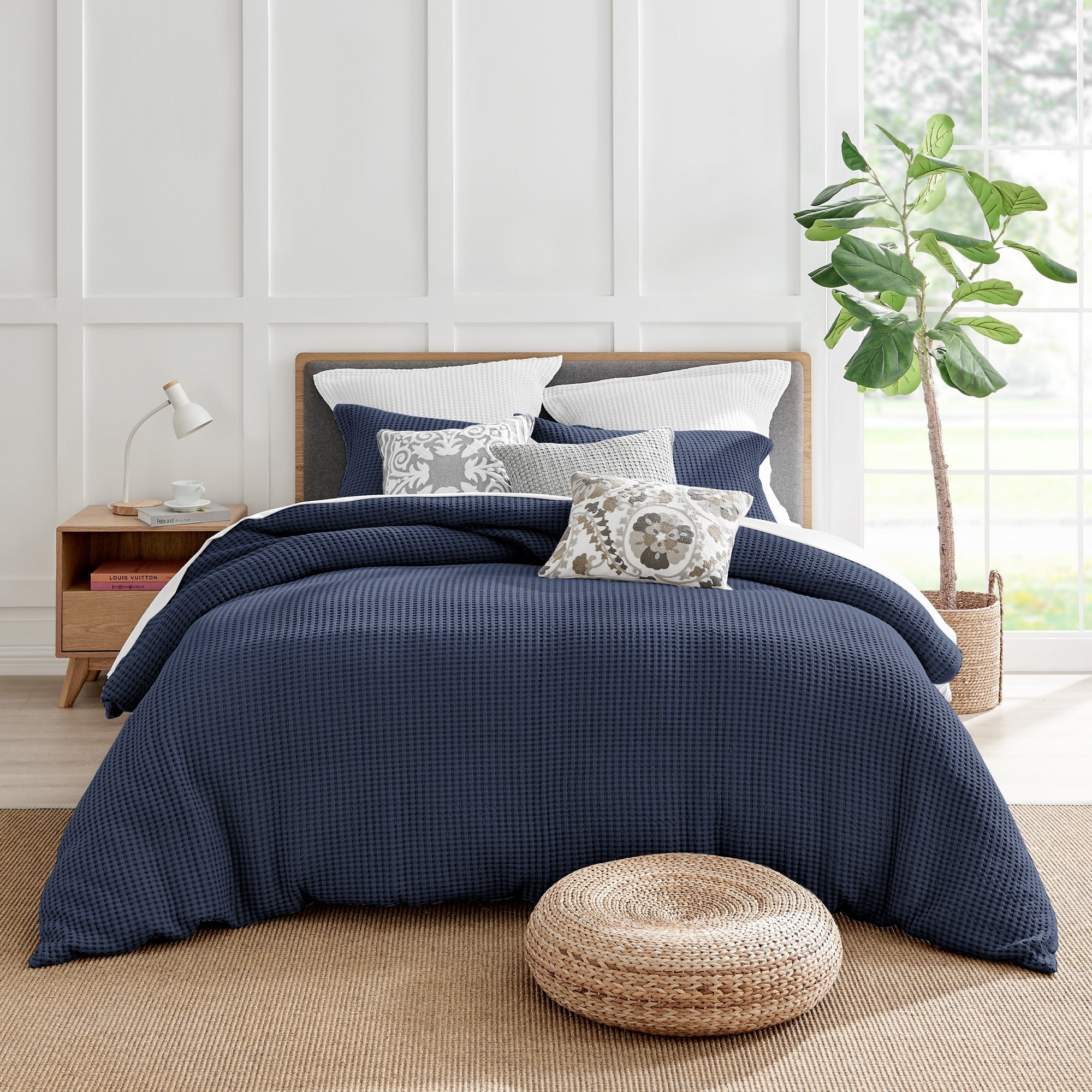 Mills Waffle Duvet Cover Set - Soft Textured Bedding for Cozy Comfort - Perfect for Master Bedroom, Guest Room & Dorm Decor