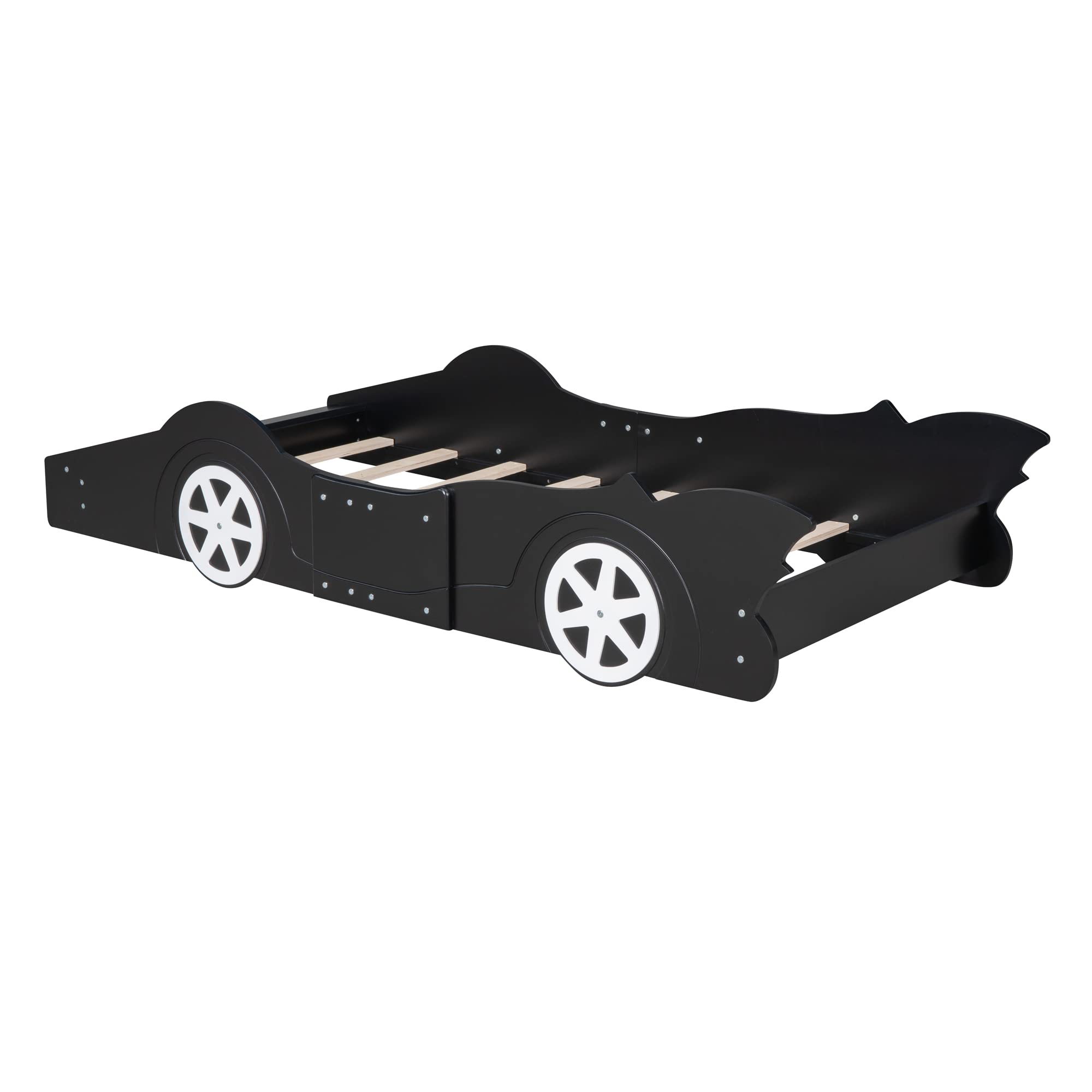 Race Car Twin Bed Frame for Kids - Lightning McQueen Wood Platform Bed with Wheels, No Box Spring - Perfect for Boys & Girls Bedrooms