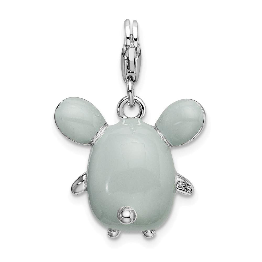 925 Sterling Silver 3D Enamel Grey Mouse Lobster Clasp Charm Pendant - Perfect for Necklaces, Bracelets & Jewelry Making